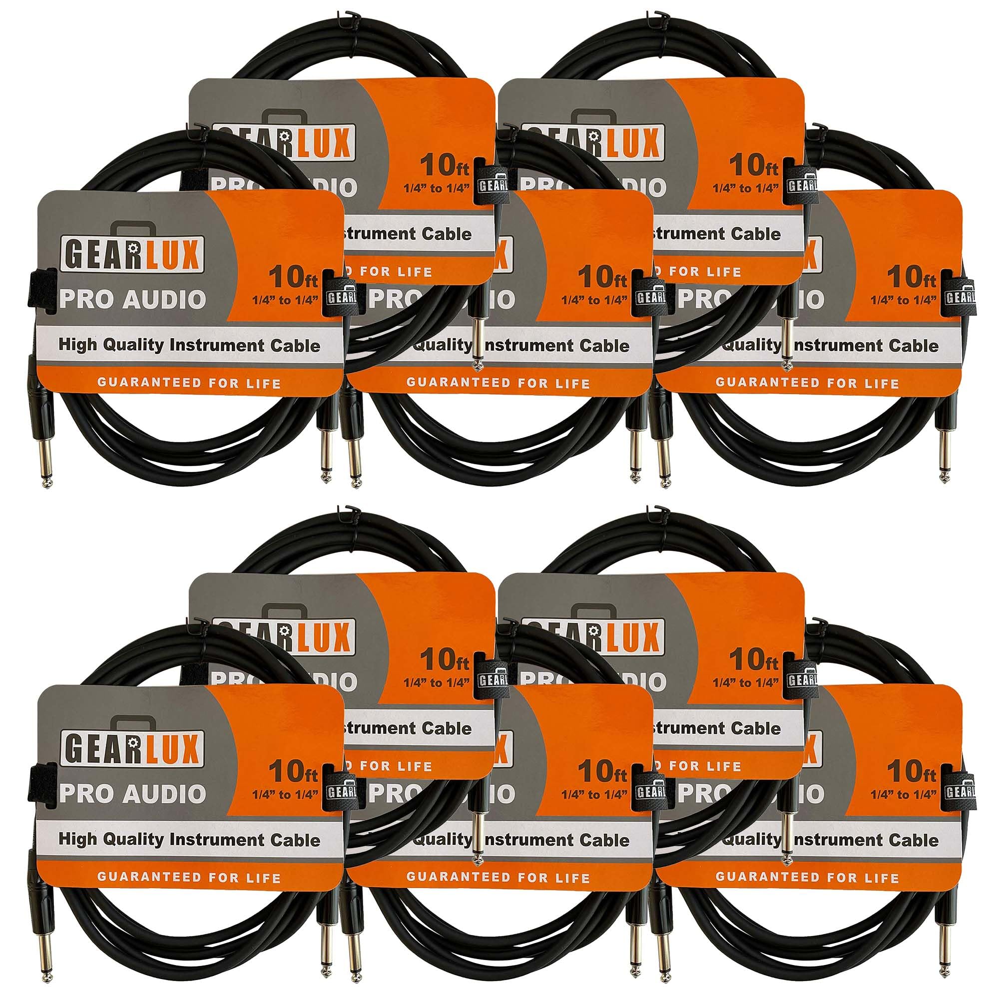 Gearlux 10-Foot Instrument Cable, Straight-Straight, Black - 10 Pack