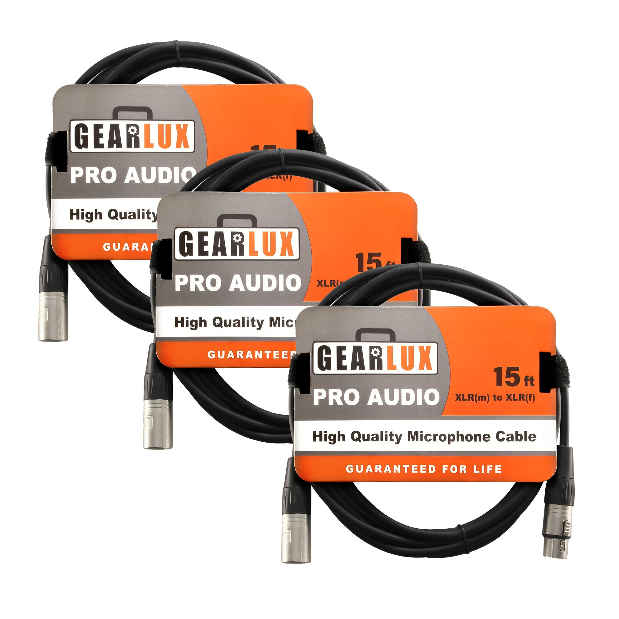 Gearlux 15-Foot XLR Microphone Cable - 3 Pack