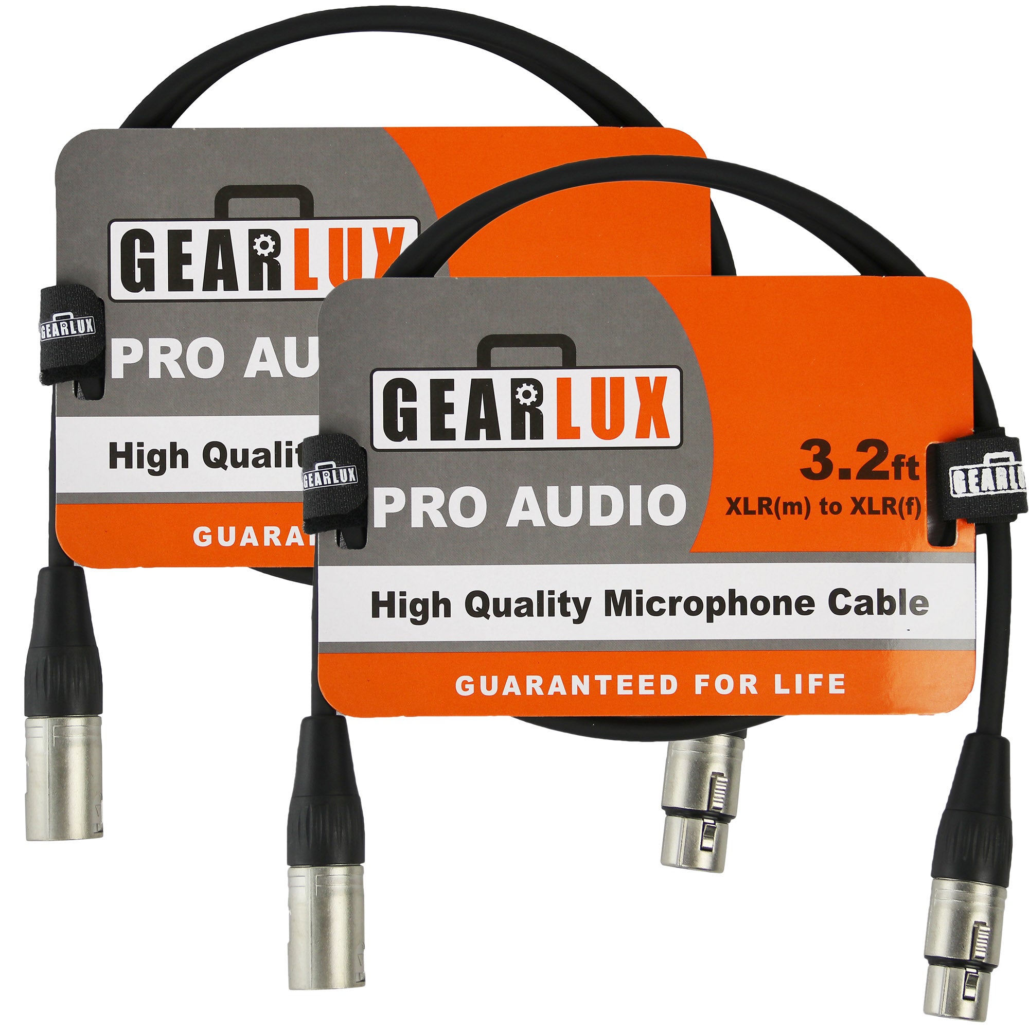Gearlux 3.2-Foot XLR Microphone Cable, Fully Balanced, Male to Female, Black - 2 Pack