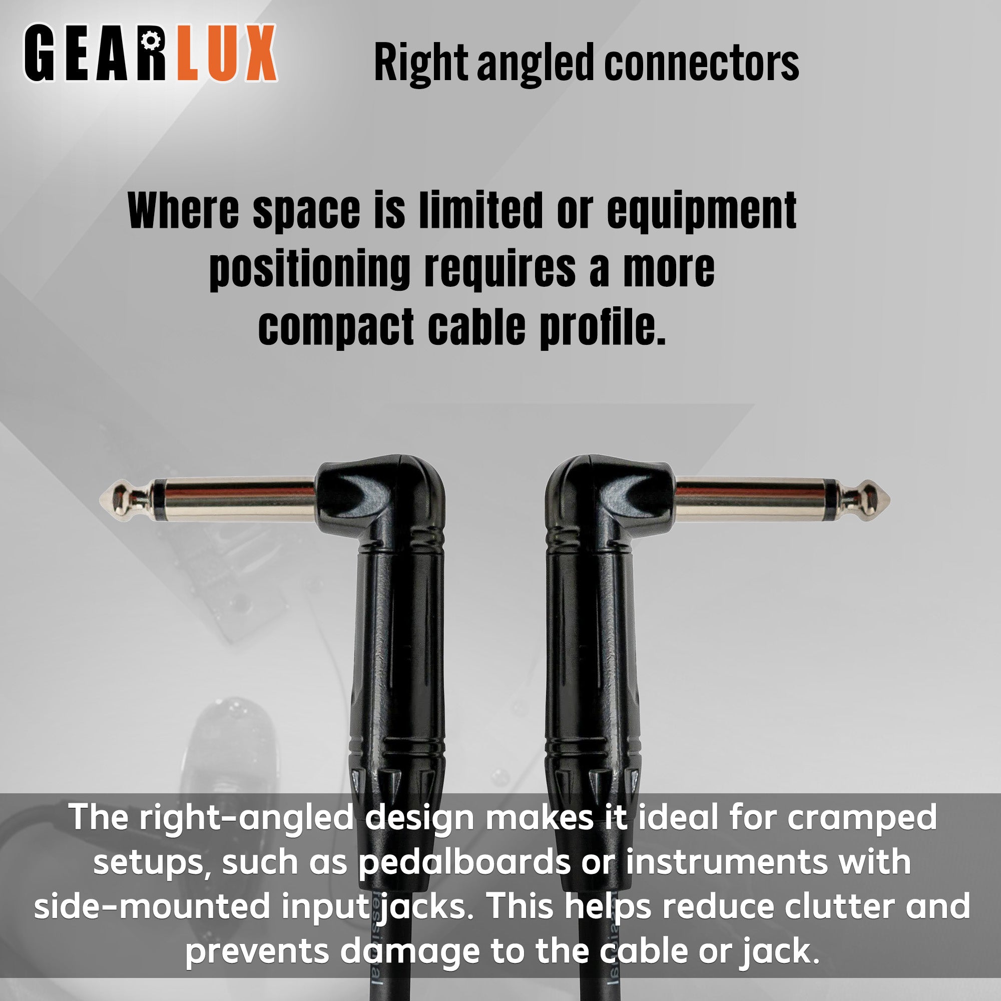 Gearlux 3-Inch Guitar Patch Cable, 1/4 Inch, Angled, Black - 6 Pack