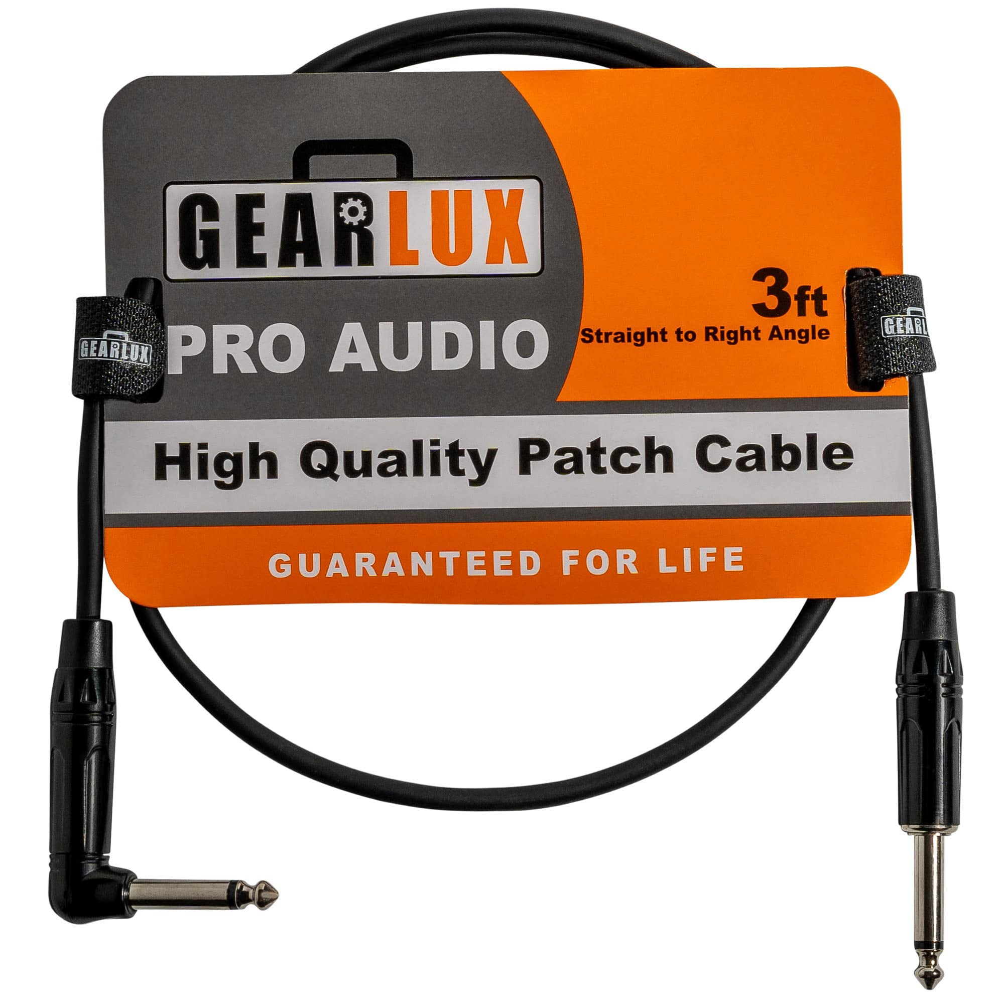 Gearlux 36-Inch Guitar Patch Cable, 1/4 Inch, Straight-Angled, Black - 1 Pack