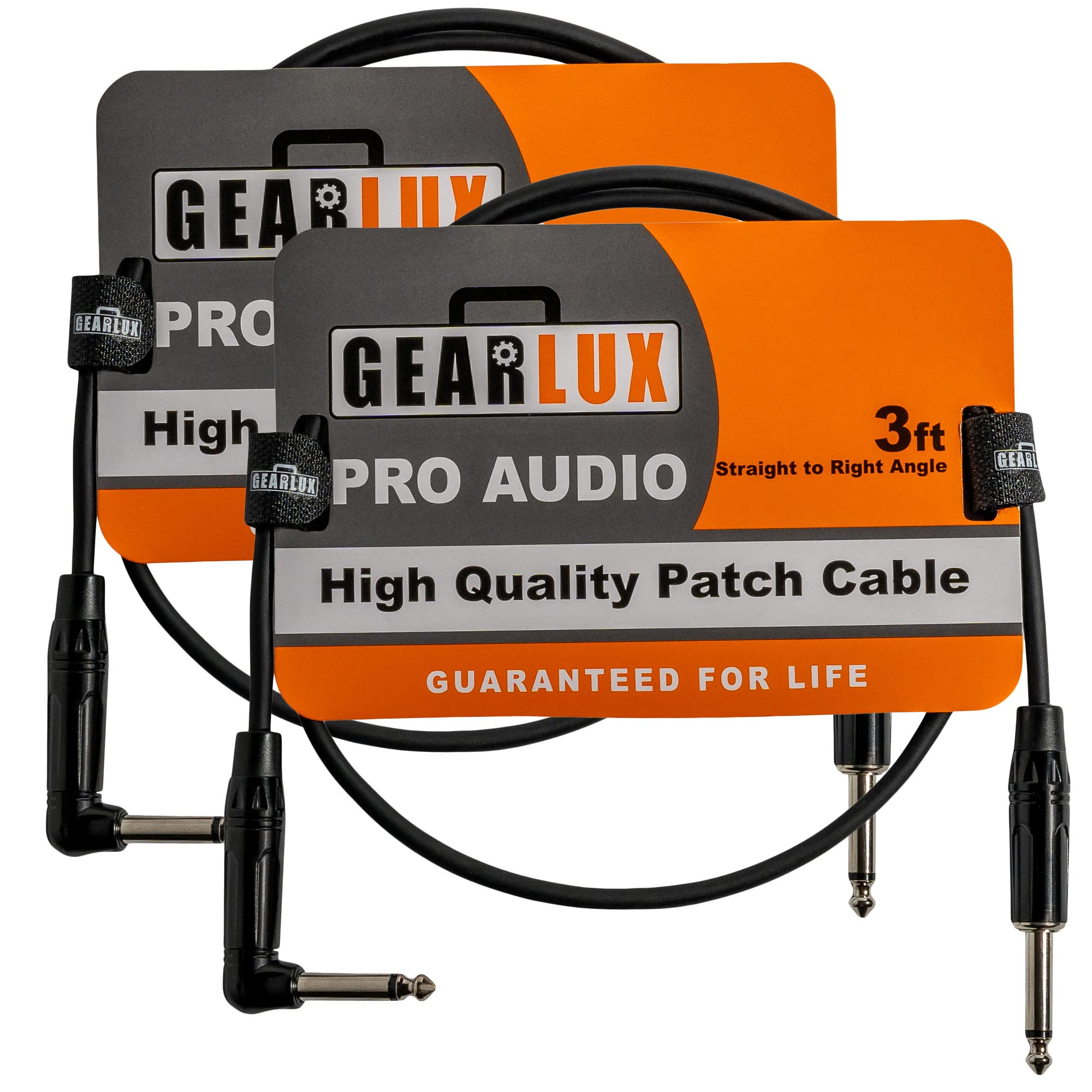Gearlux 36-Inch Guitar Patch Cable, 1/4 Inch, Straight-Angled, Black - 2 Pack
