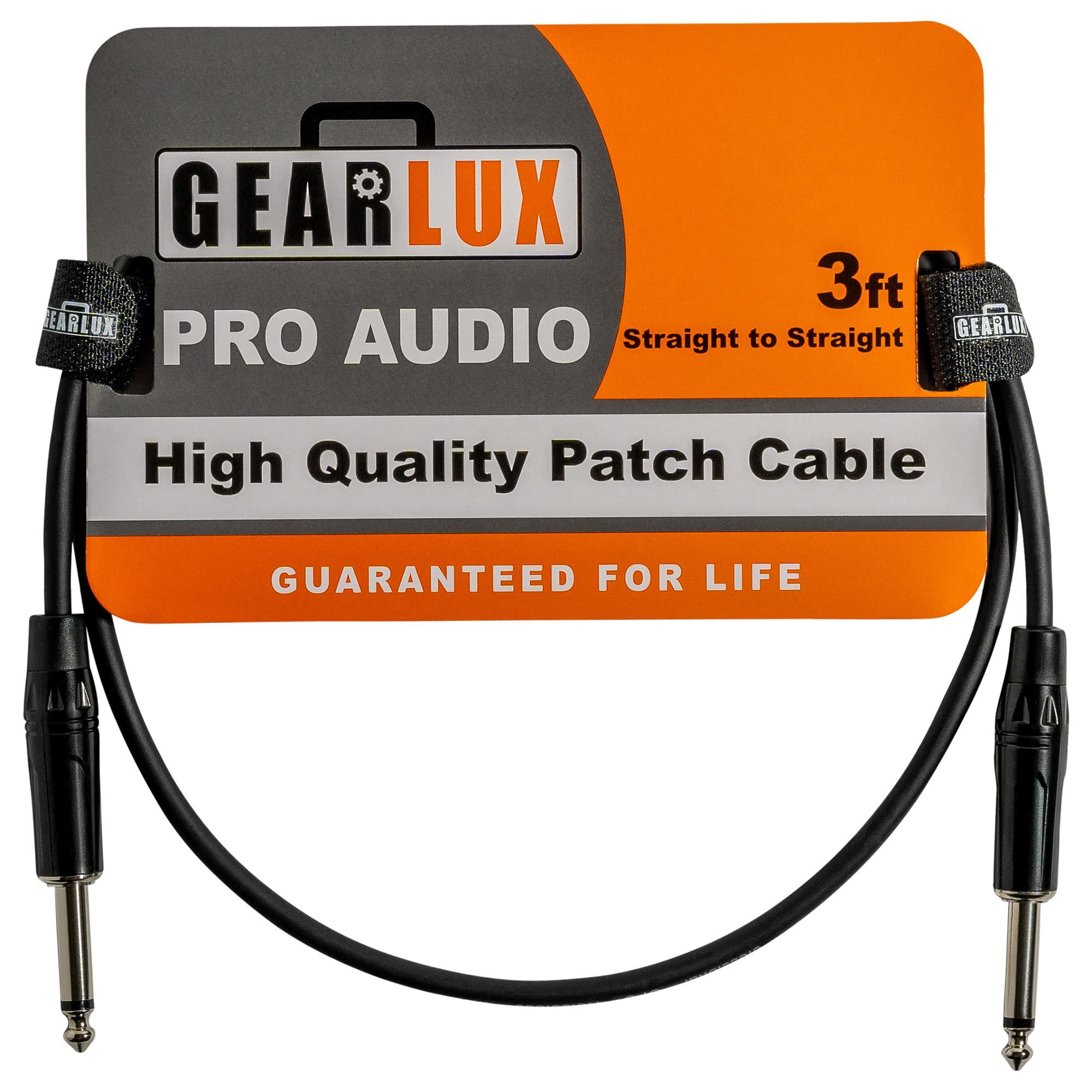 Gearlux 36-Inch Guitar Patch Cable, 1/4 Inch, Straight-Straight, Black - 1 Pack