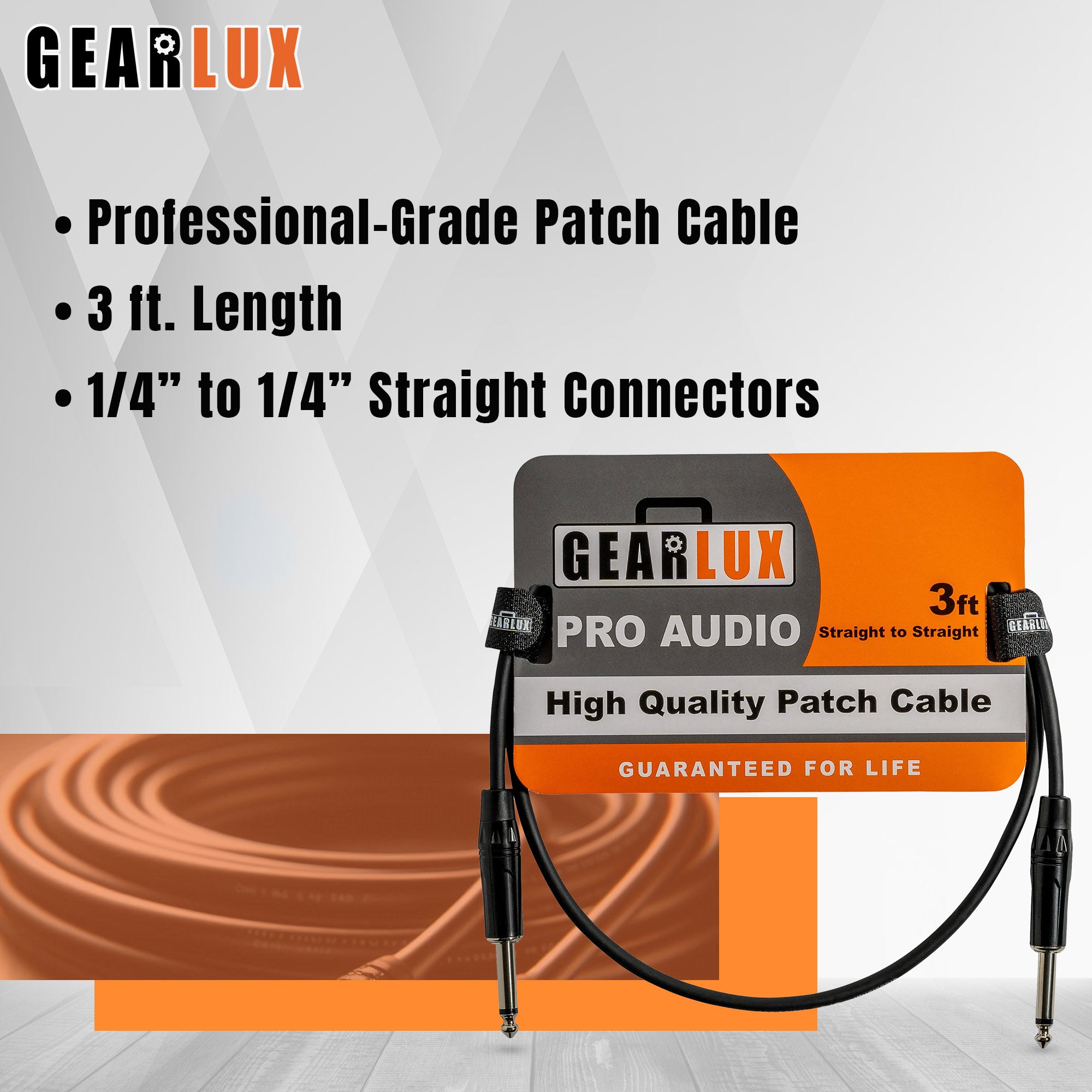 Gearlux 36-Inch Guitar Patch Cable, 1/4 Inch, Straight-Straight, Black - 1 Pack