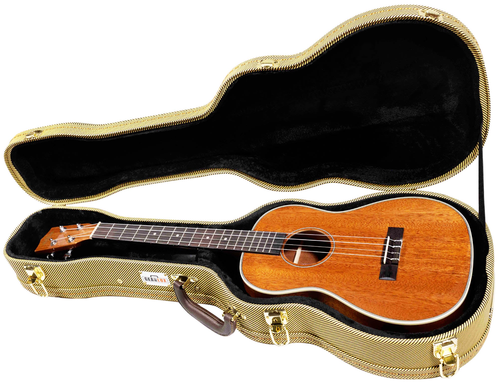 Gearlux UC107-B Baritone Ukulele Wooden Tweed Case