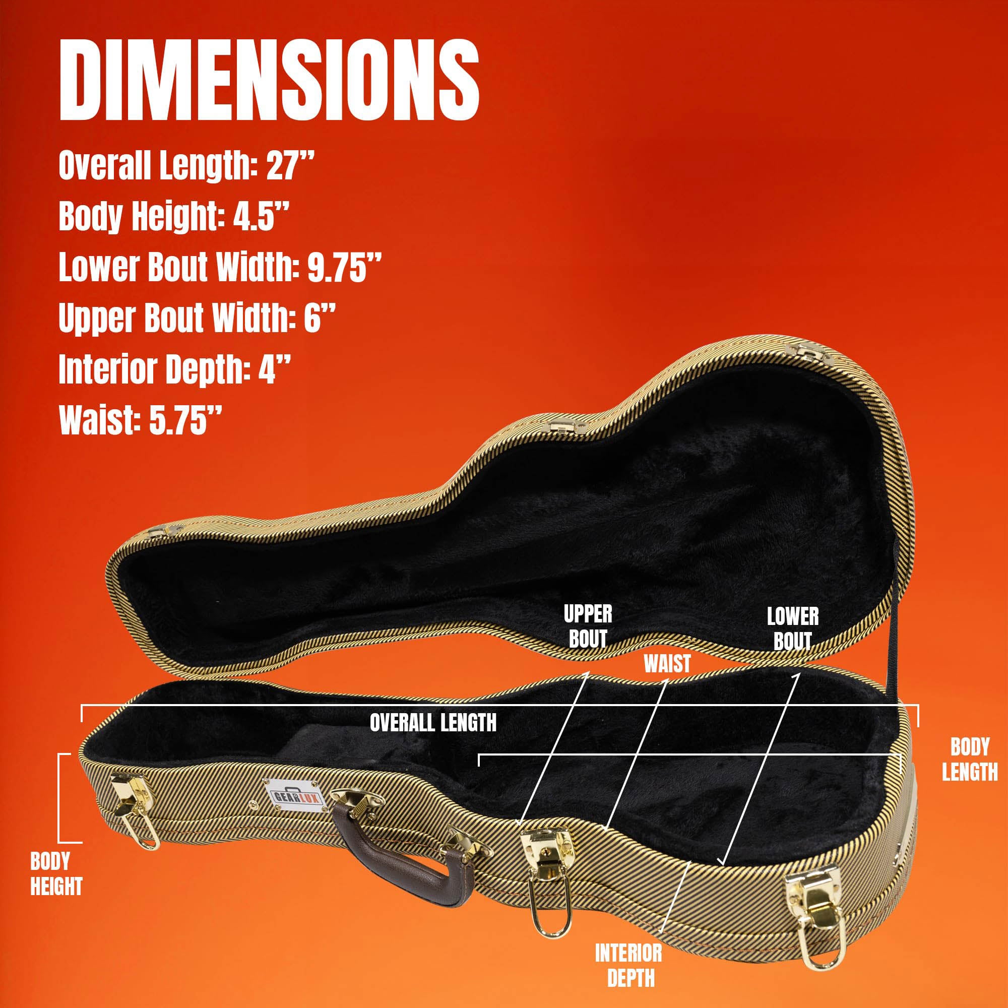 Gearlux UC107-C Concert Ukulele Wooden Tweed Case