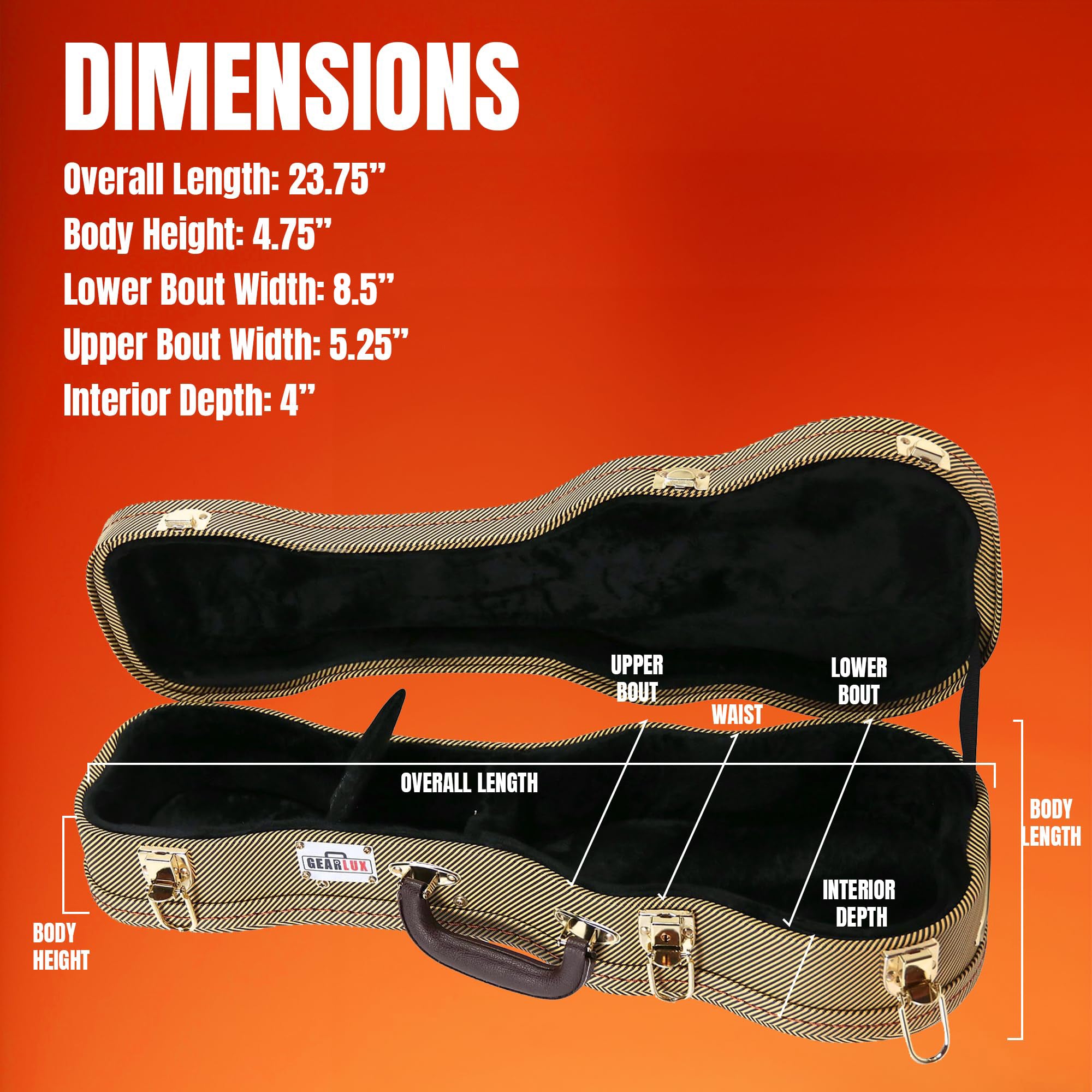 Gearlux UC107-S Soprano Ukulele Wooden Tweed Case