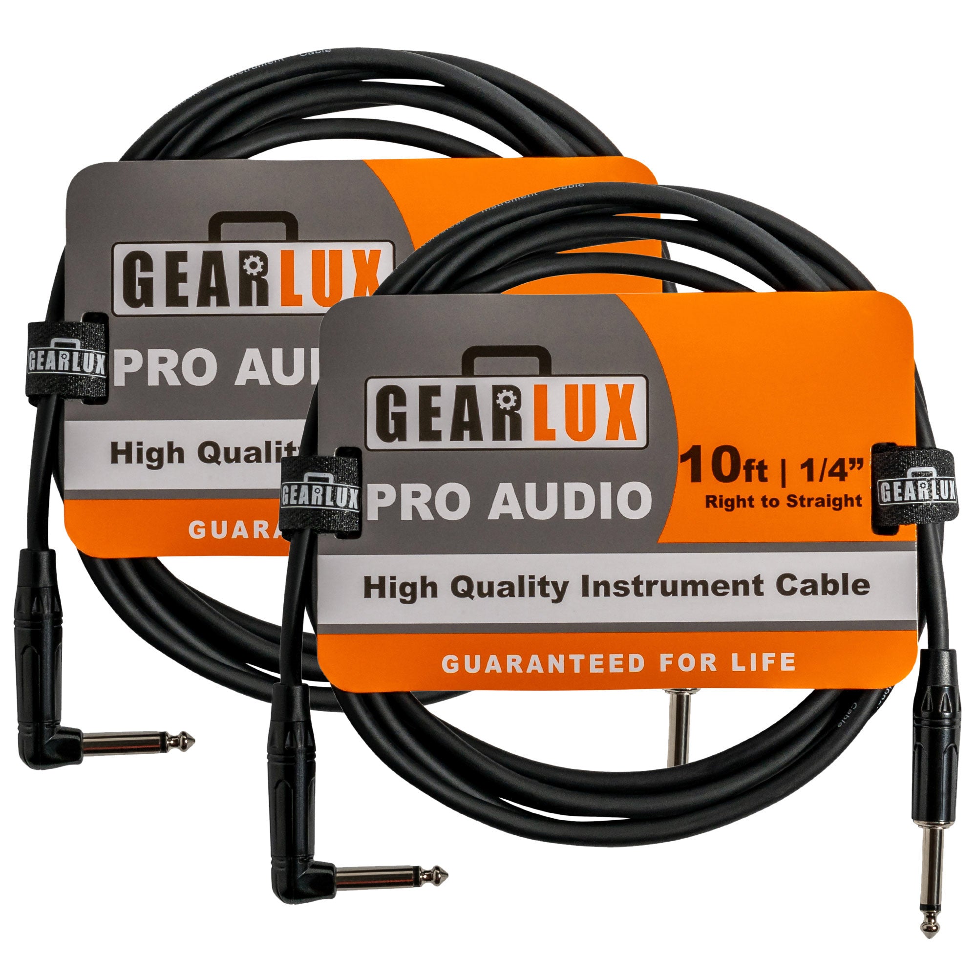 Gearlux 10-Foot Instrument Cable, 1/4 Inch, Right-Straight, Black - 2 Pack
