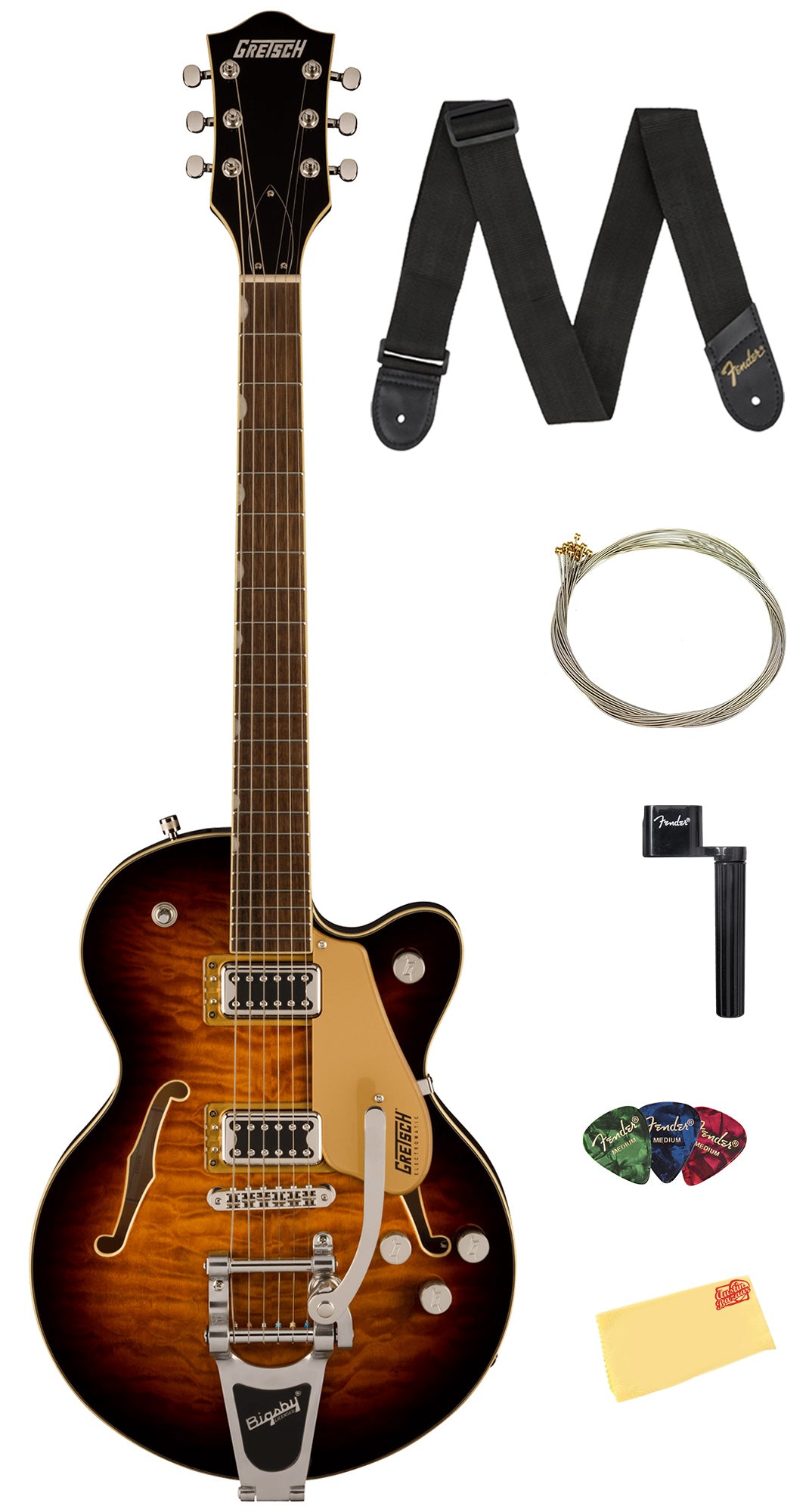 Gretsch G5655T-QM Electromatic Center Block Jr. Single-Cut Semi-Hollow Body Electric Guitar - Sweet Tea w/ Strap
