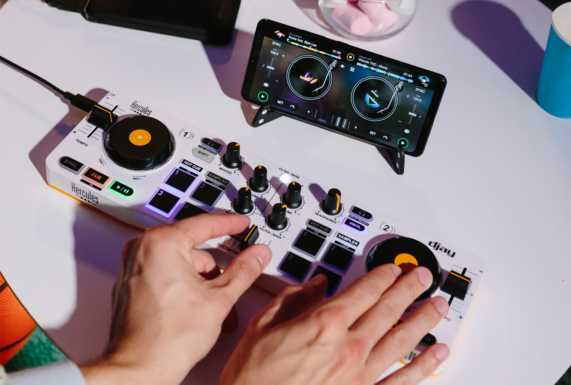 Hercules DJControl Mix Bluetooth Wireless DJ Controller for Smartphones - White