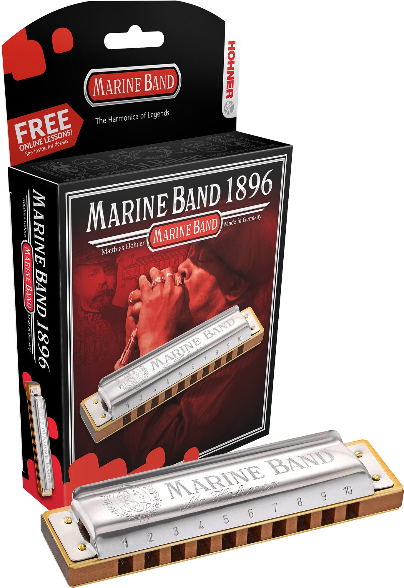 Hohner Marine Band 1896 Harmonica - Key of C w/ Instructional Manual