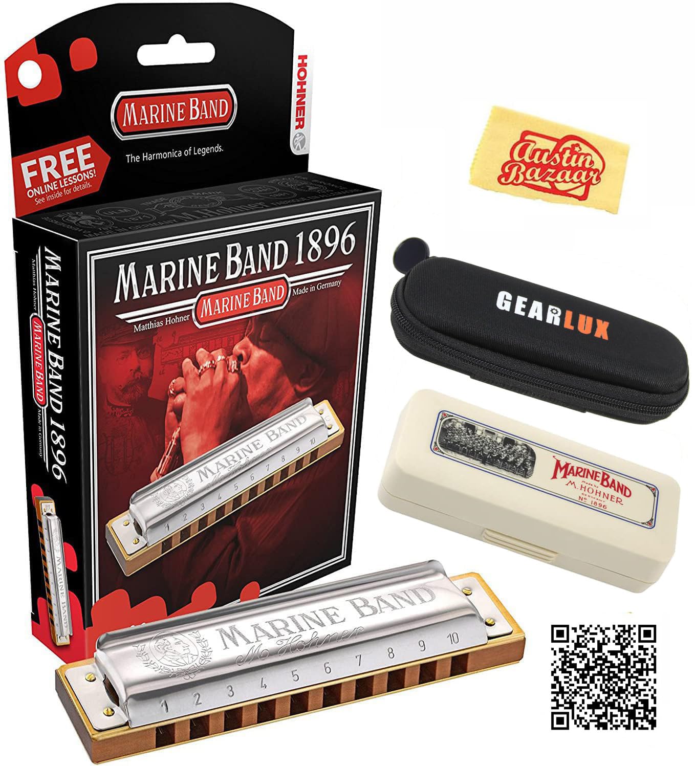 Hohner Marine Band 1896 Harmonica - Key of F w/ Carrying Case