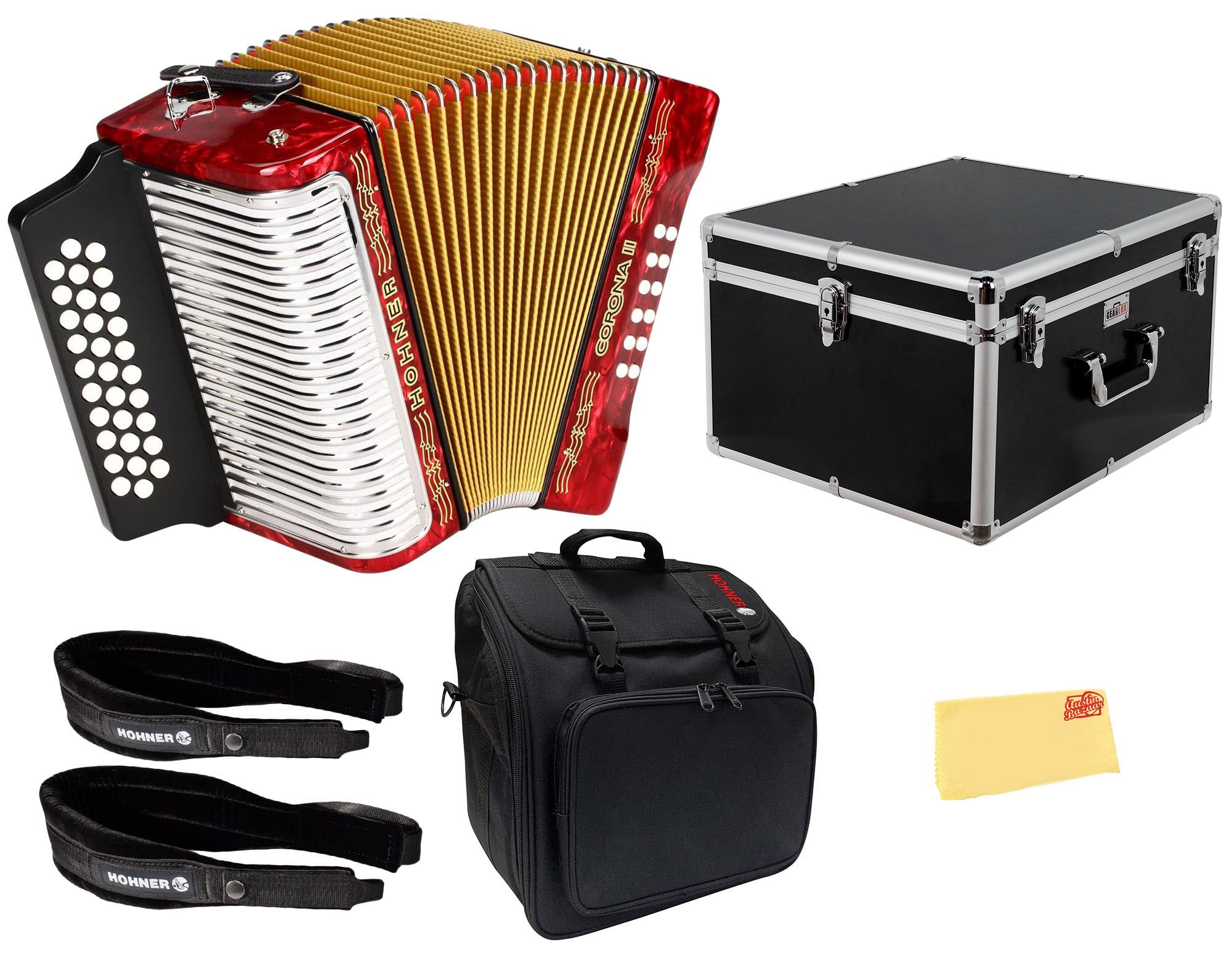 Hohner Corona II G/C/F Accordion - Pearl Red w/ Hard Case