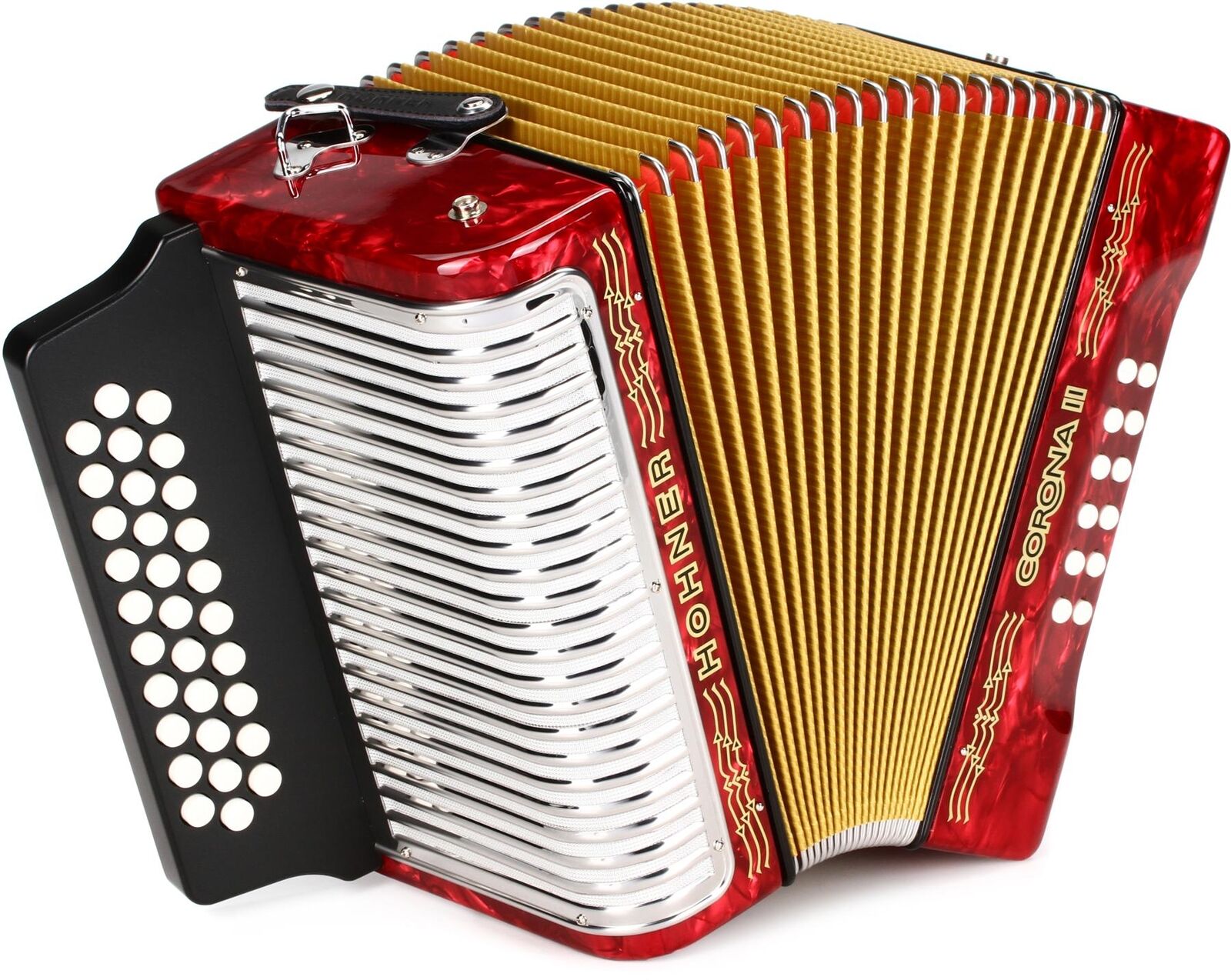 Hohner Corona II G/C/F Accordion - Pearl Red w/ Hard Case