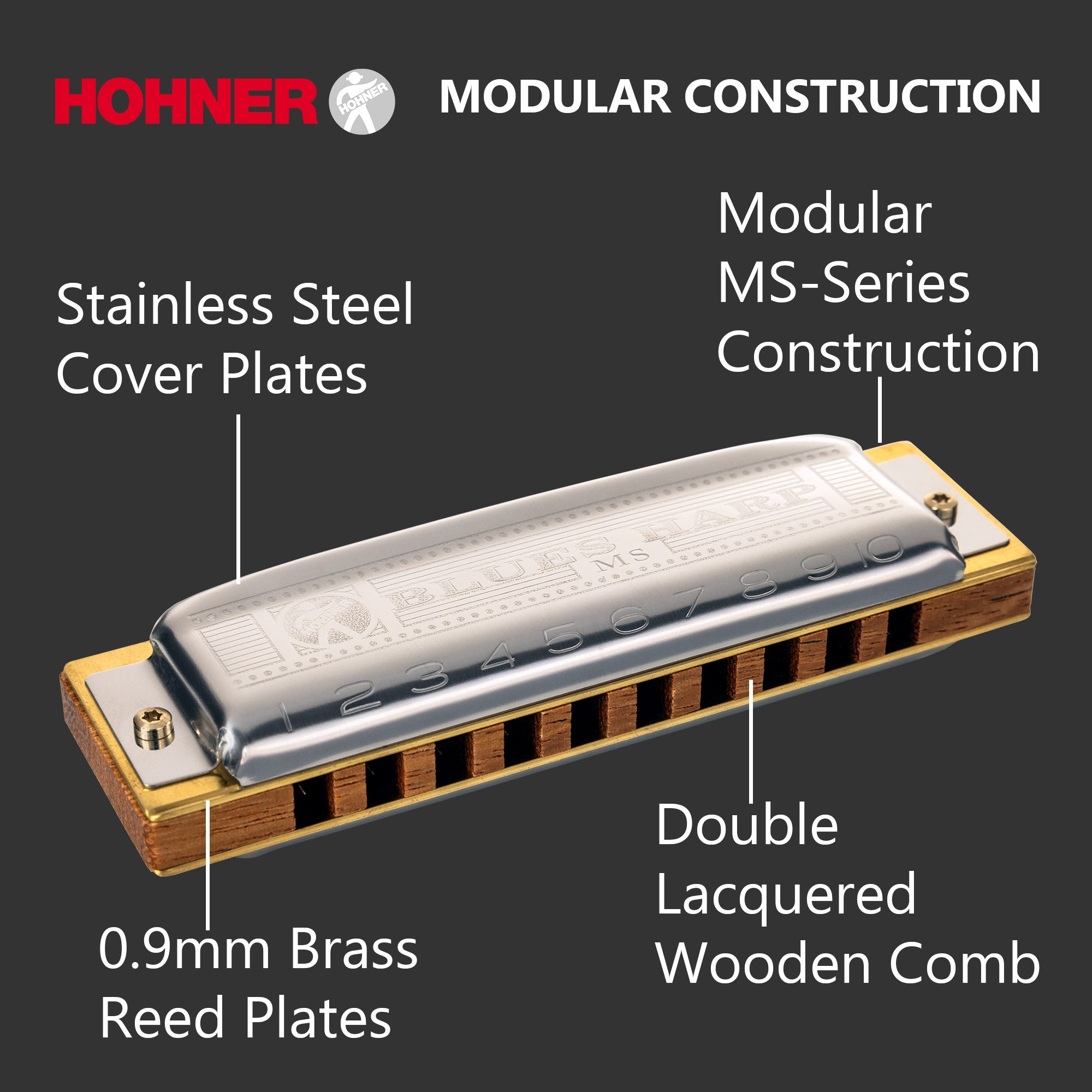 Hohner 532 Blues Harp MS Harmonica - Key of C w/ Beginner Manual