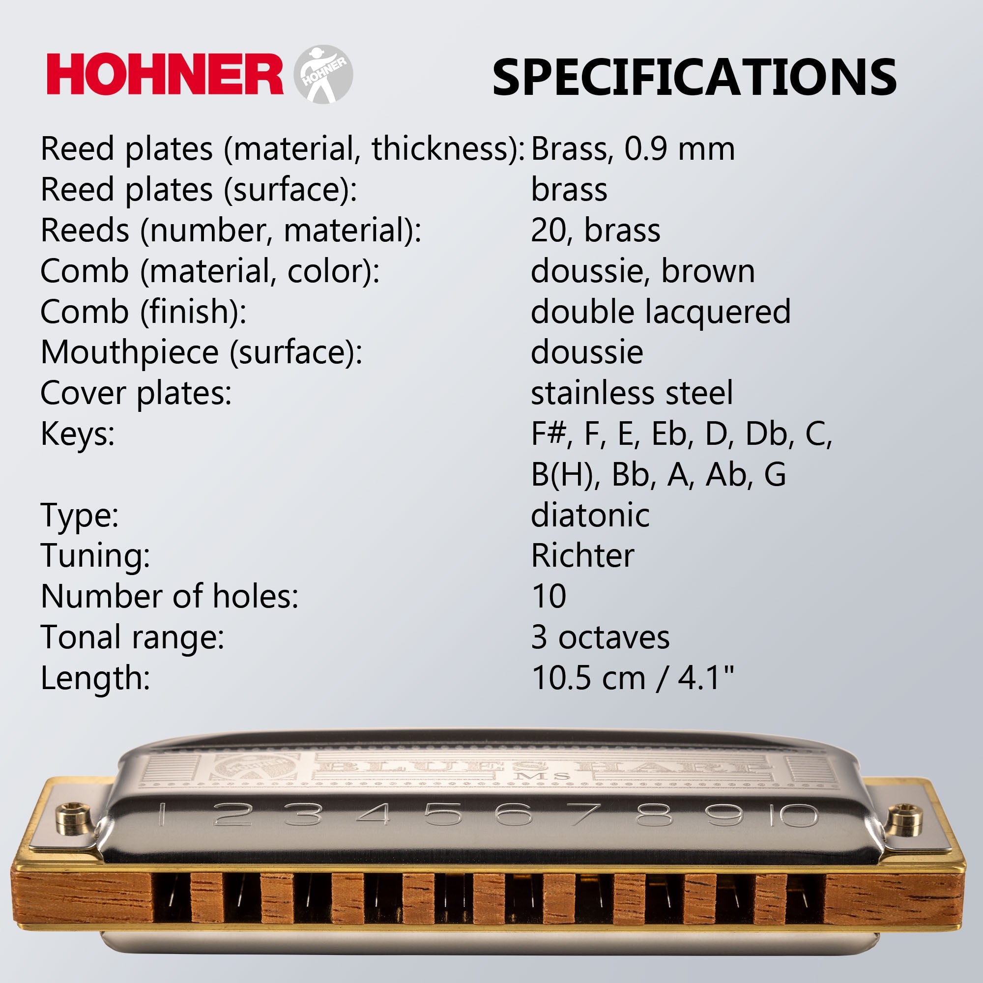 Hohner 532 Blues Harp MS Harmonica - Key of C w/ Beginner Manual