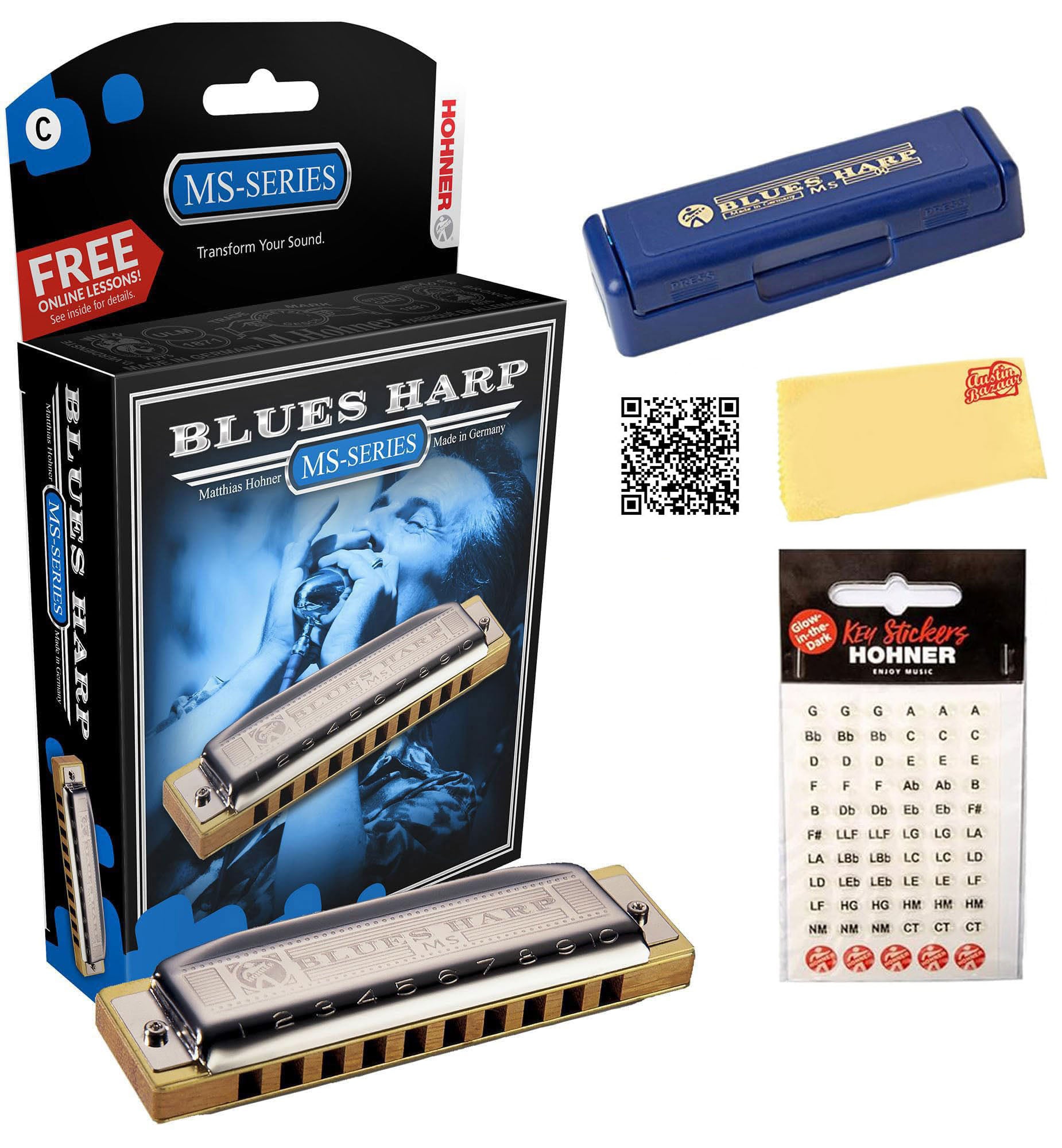 Hohner 532 Blues Harp MS Harmonica - Key of G w/ Key Stickers