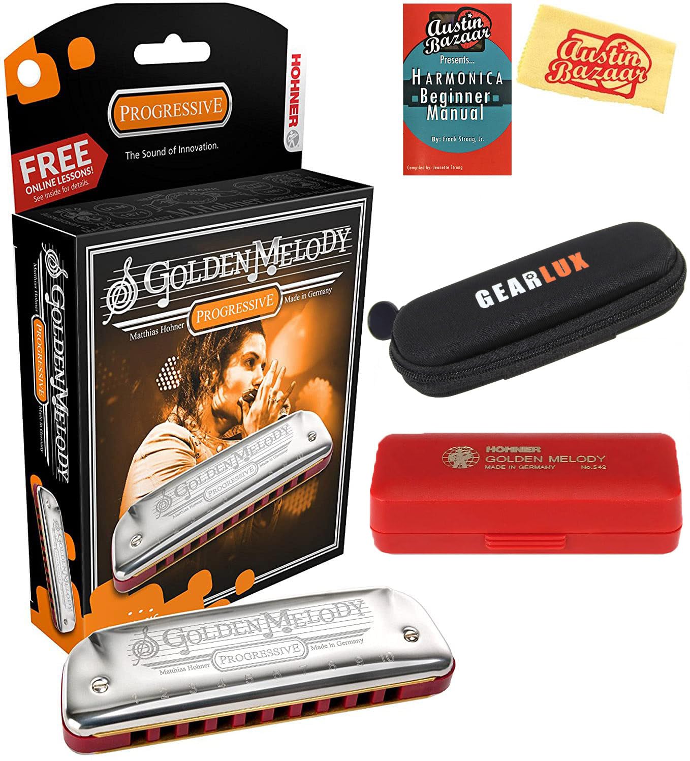 Hohner 544 Golden Melody Harmonica - Key of A w/ Instructional Manual