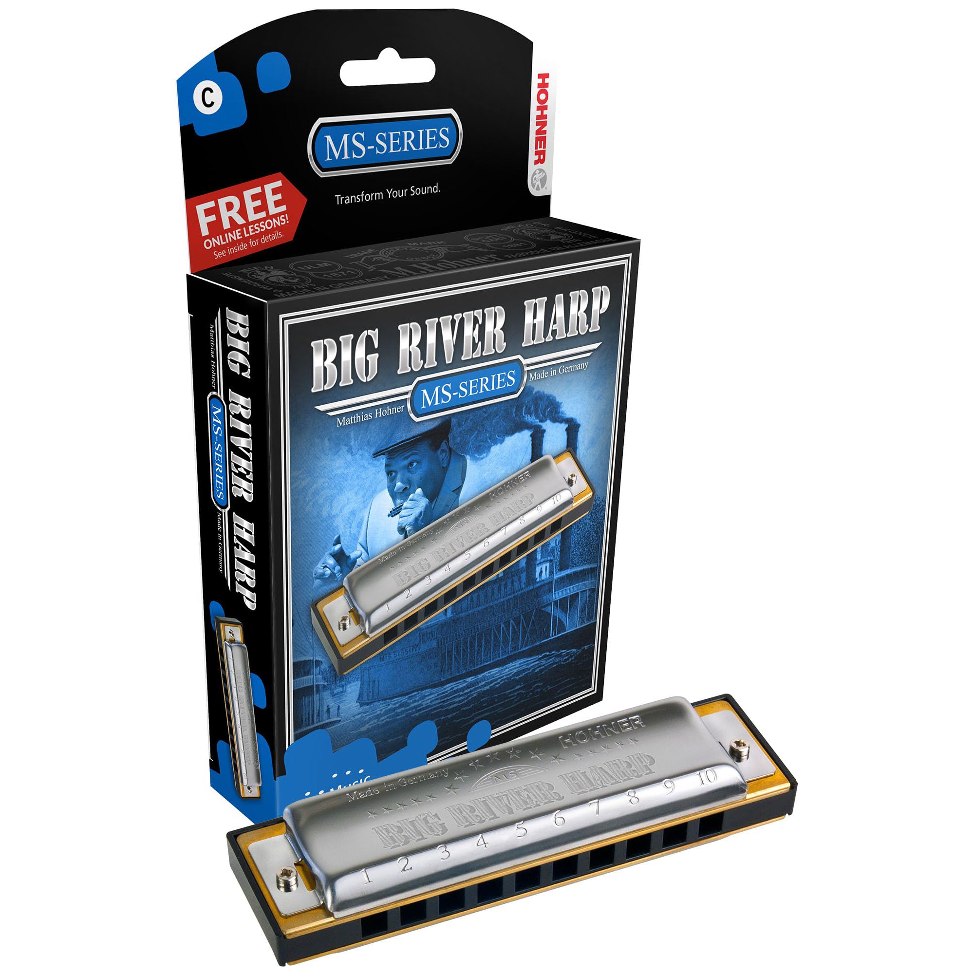 Hohner Big River Harp MS Harmonica - Key of G w/ Instructional Manual