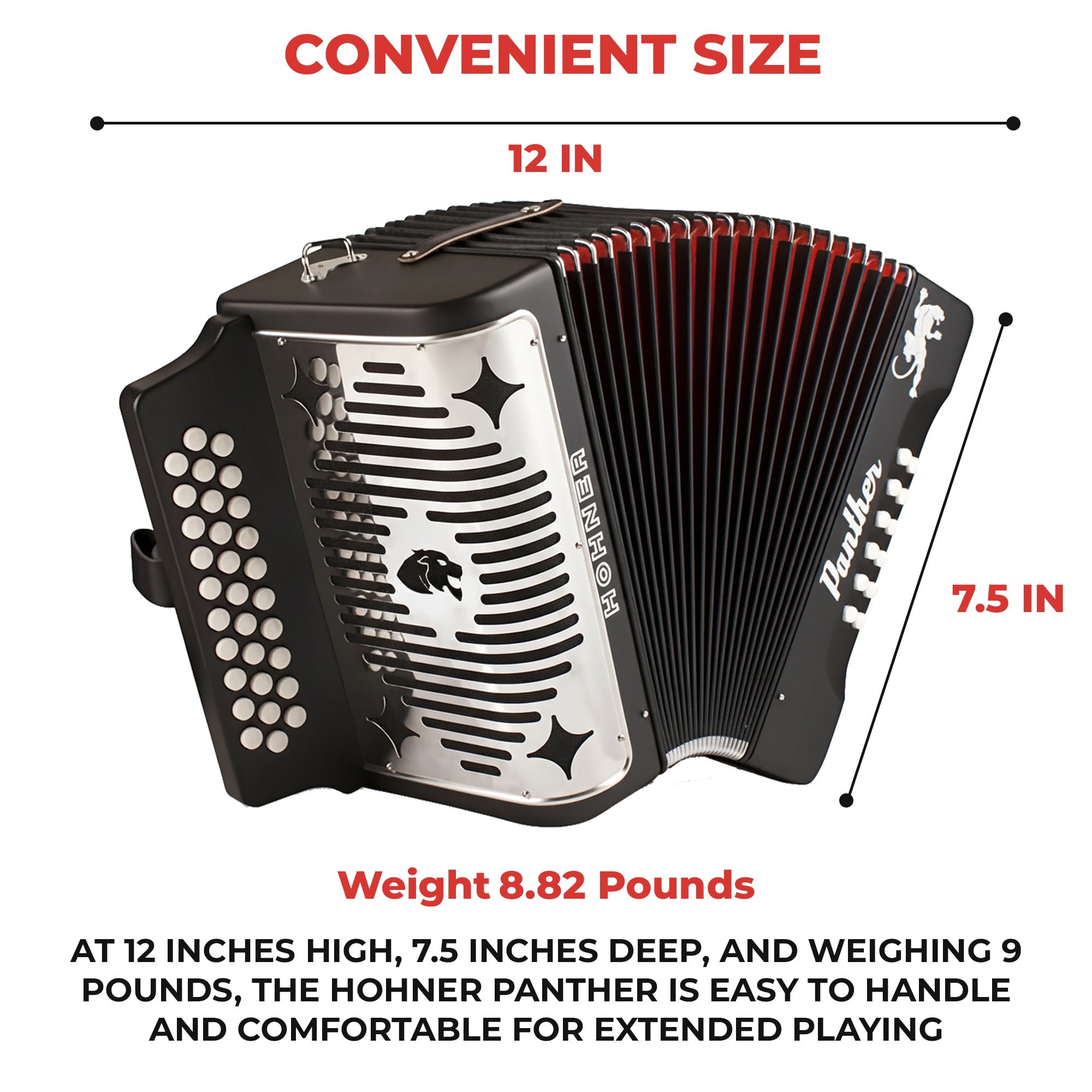 Hohner Panther Diatonic Accordion - Keys F/Bb/Eb w/ Hard Case