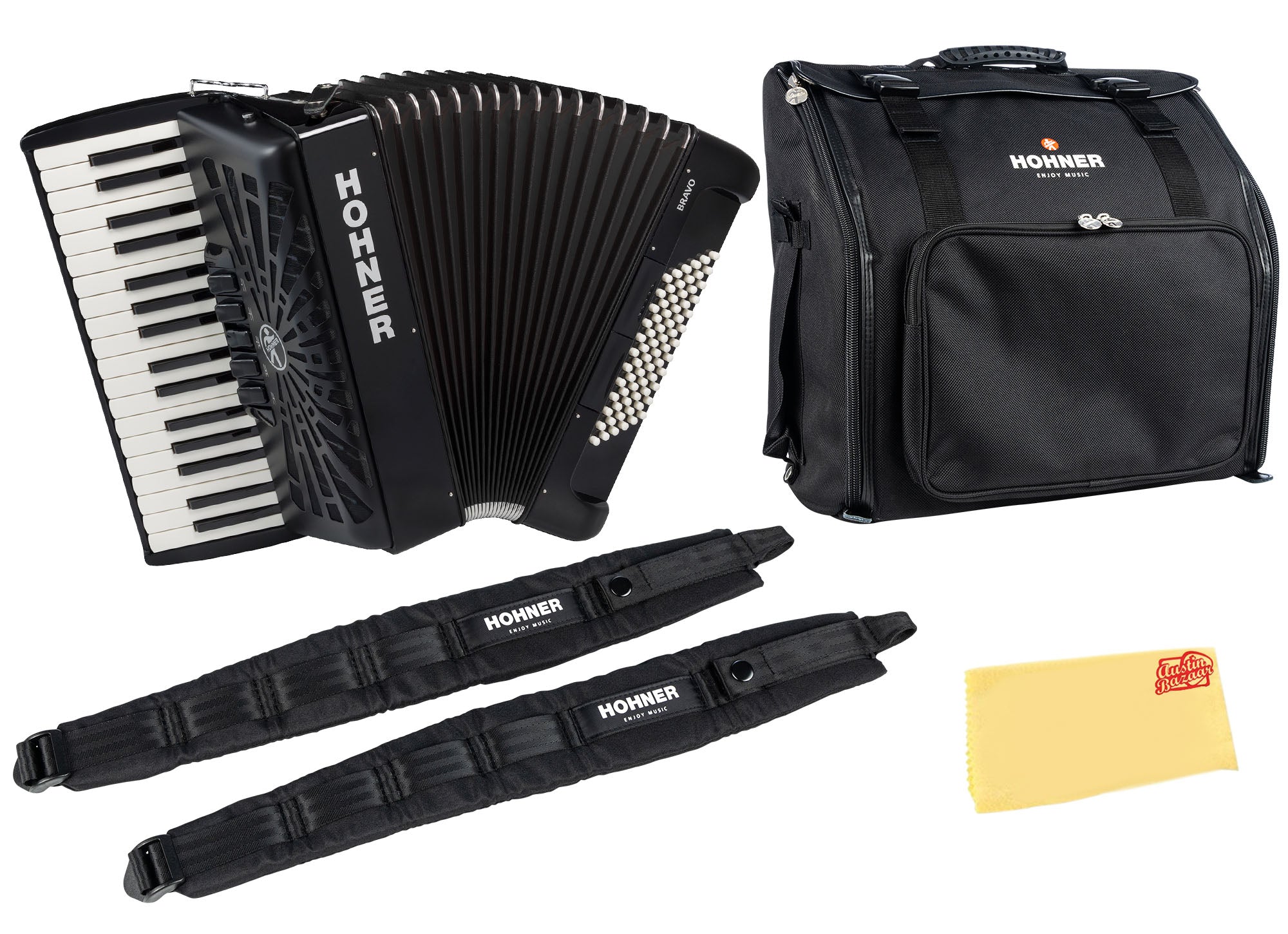 Hohner Bravo III 72 Chromatic Piano Key Accordion - Black w/ Gig Bag
