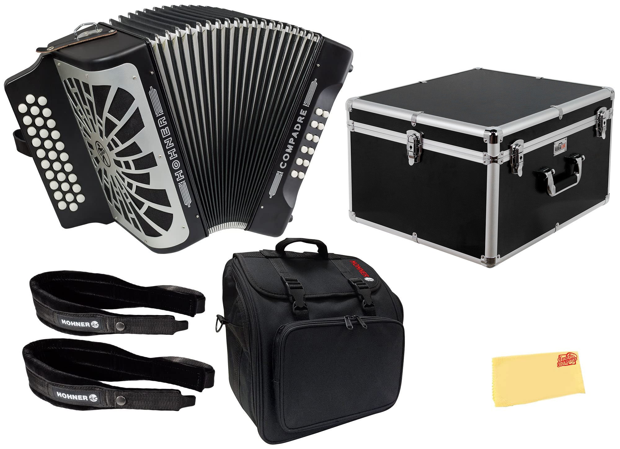 Hohner Compadre GCF 3-Row Diatonic Accordion - Black w/ Hard Case