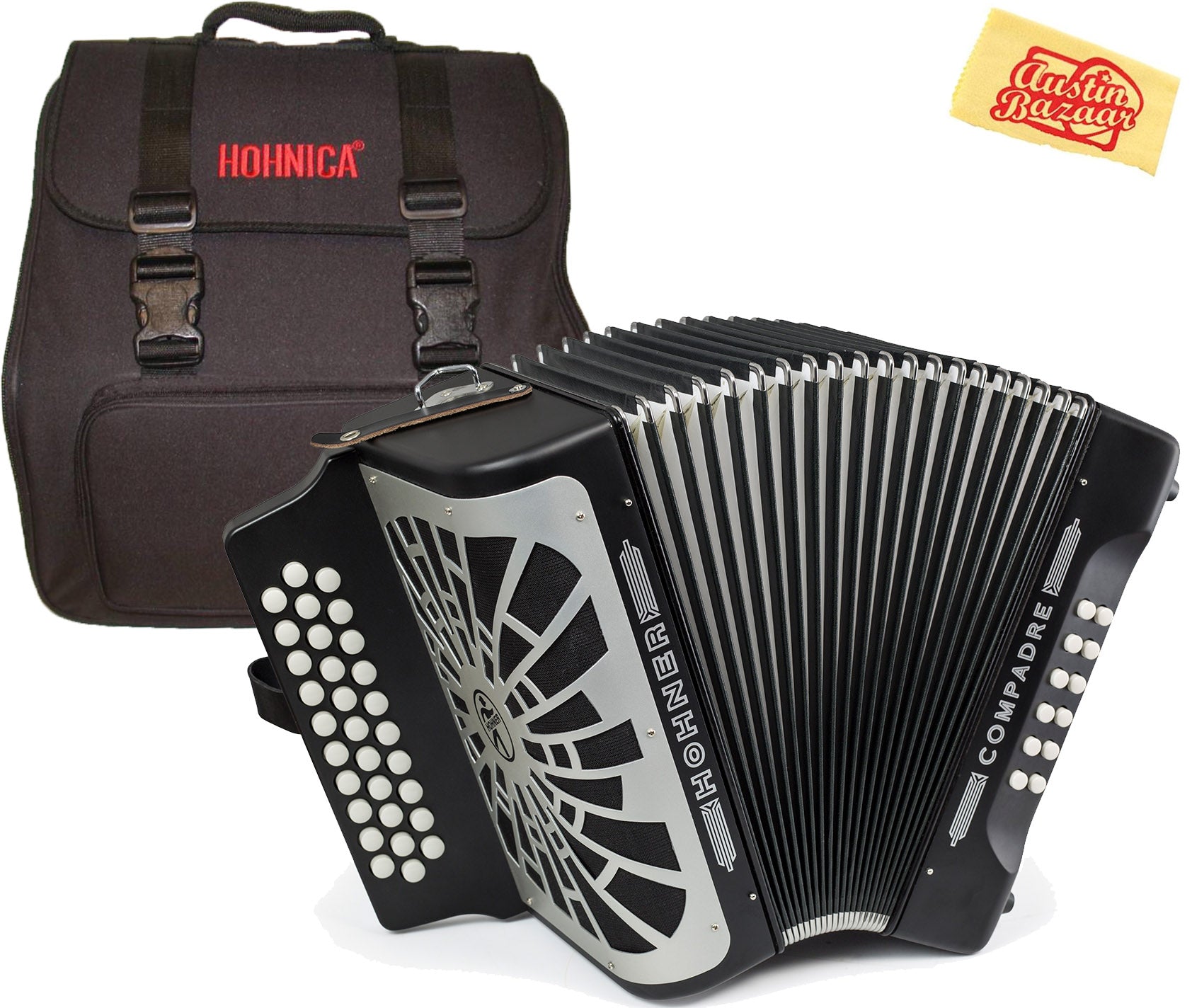 Hohner Compadre GCF 3-Row Diatonic Accordion - Black w/ Gig Bag
