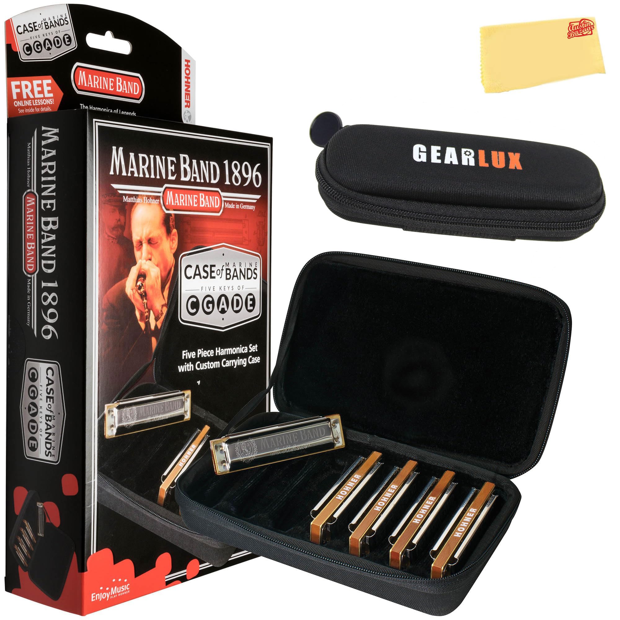 Hohner MBC Marine Band 1896 Harmonica - 5 Pack w/ Zip Pouch