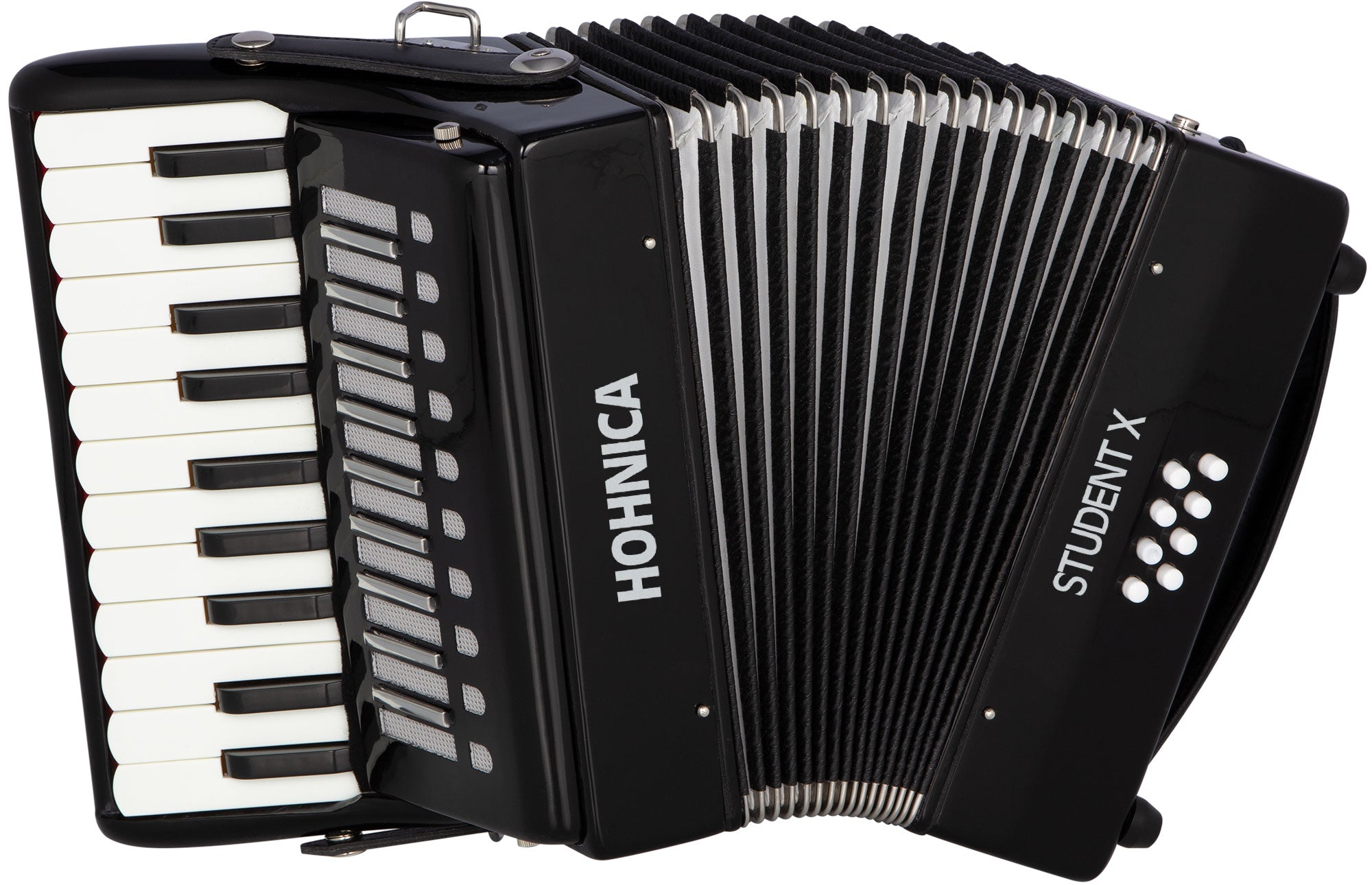Hohner Hohnica Student X 30-Key 8 Bass Piano Accordion - Black w/ Adjustable Stand