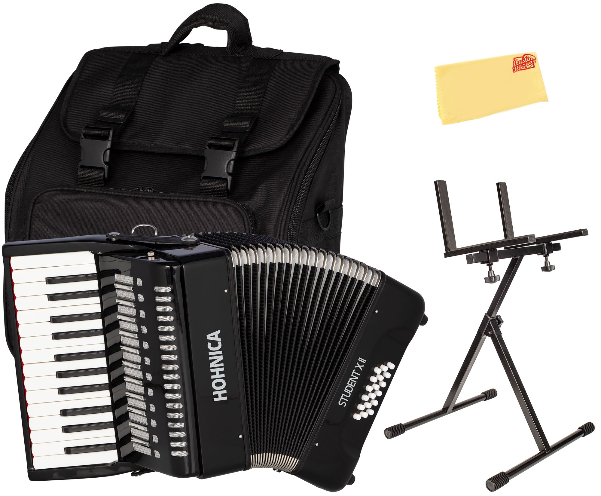 Hohner Hohnica Student XII 44-Key 18 Bass Piano Accordion - Black w/ Adjustable Stand