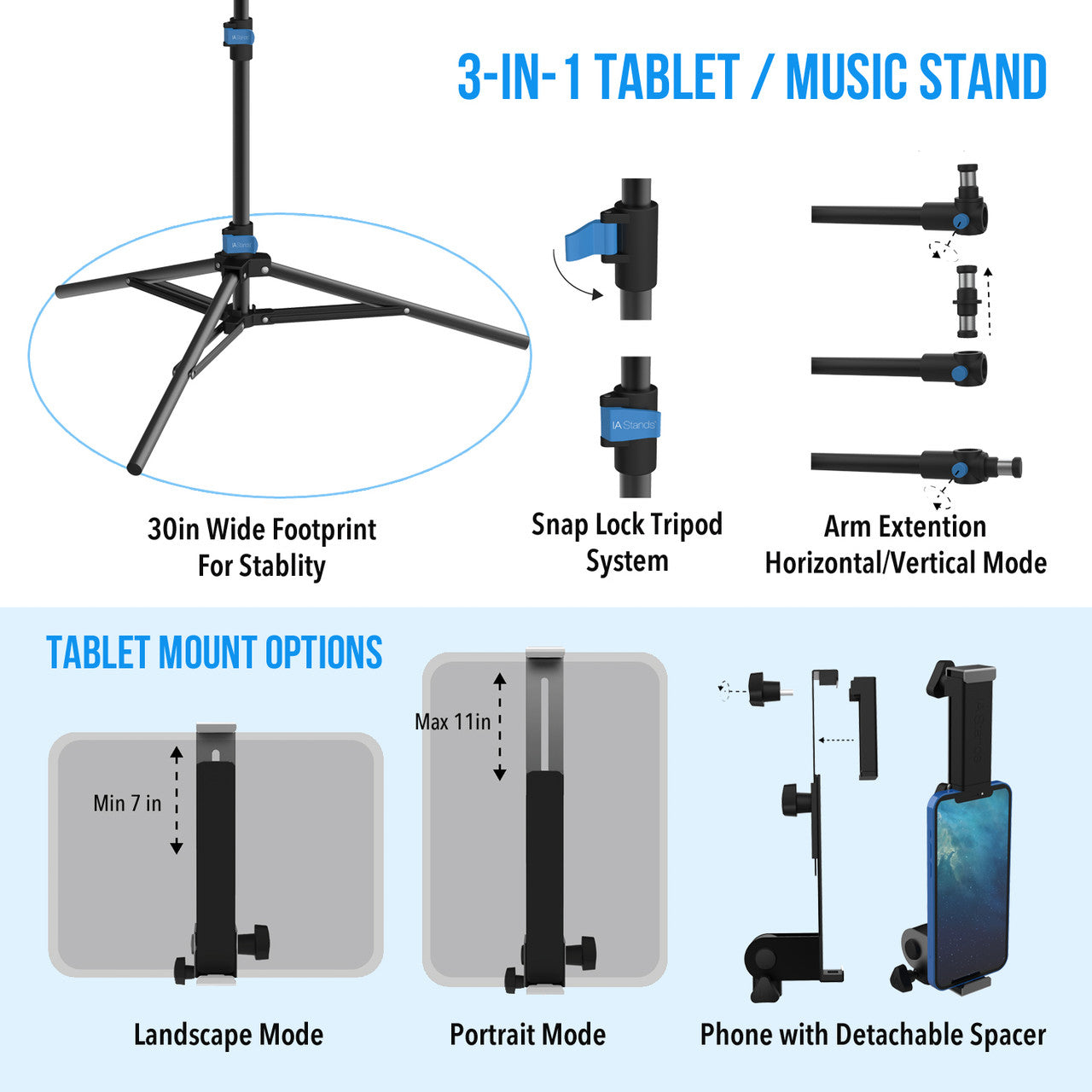IA Stands ECT2 Folding Music Stand for Sheet Music