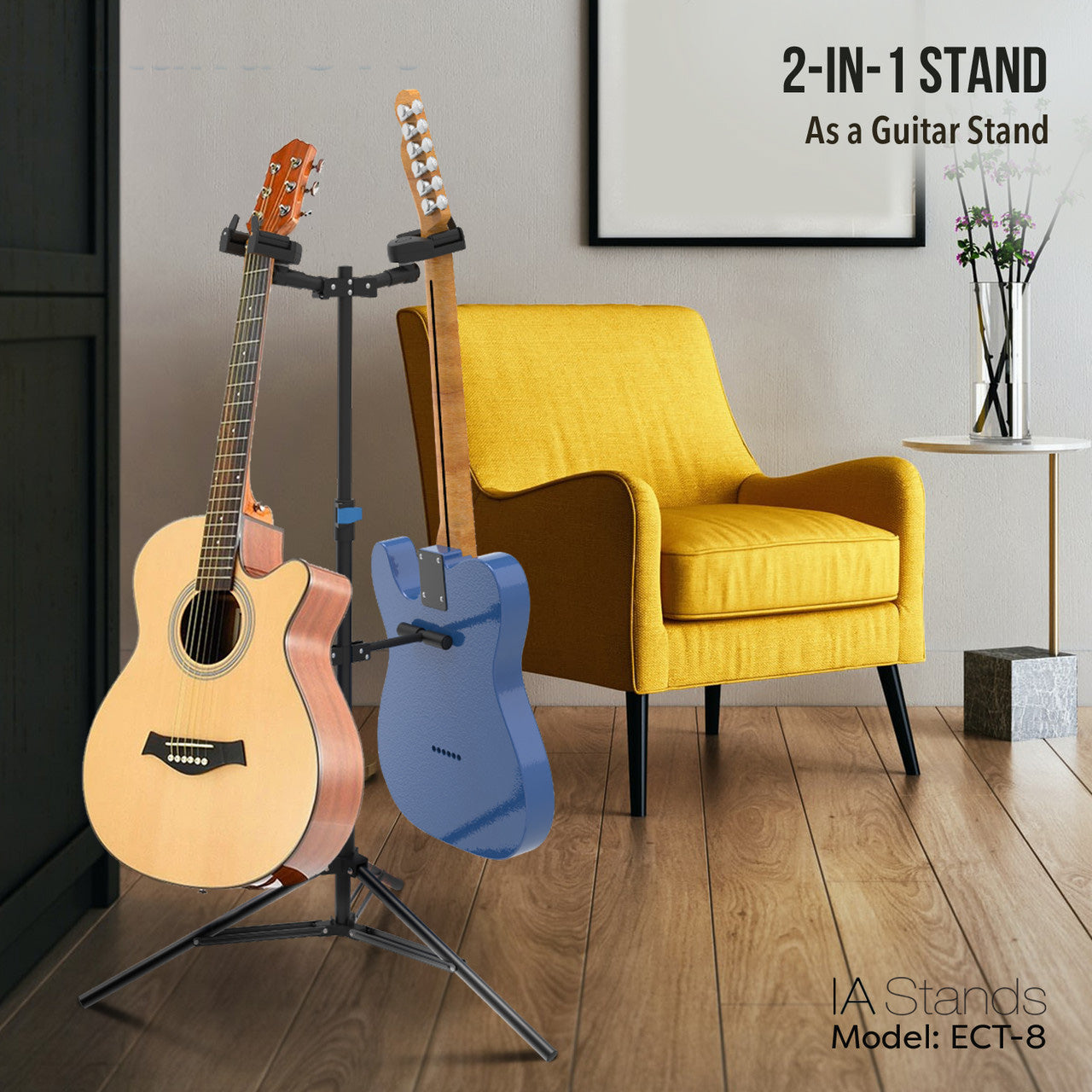 IA Stands ECT8 Double Guitar Stand with Sheet Music Stand Holder