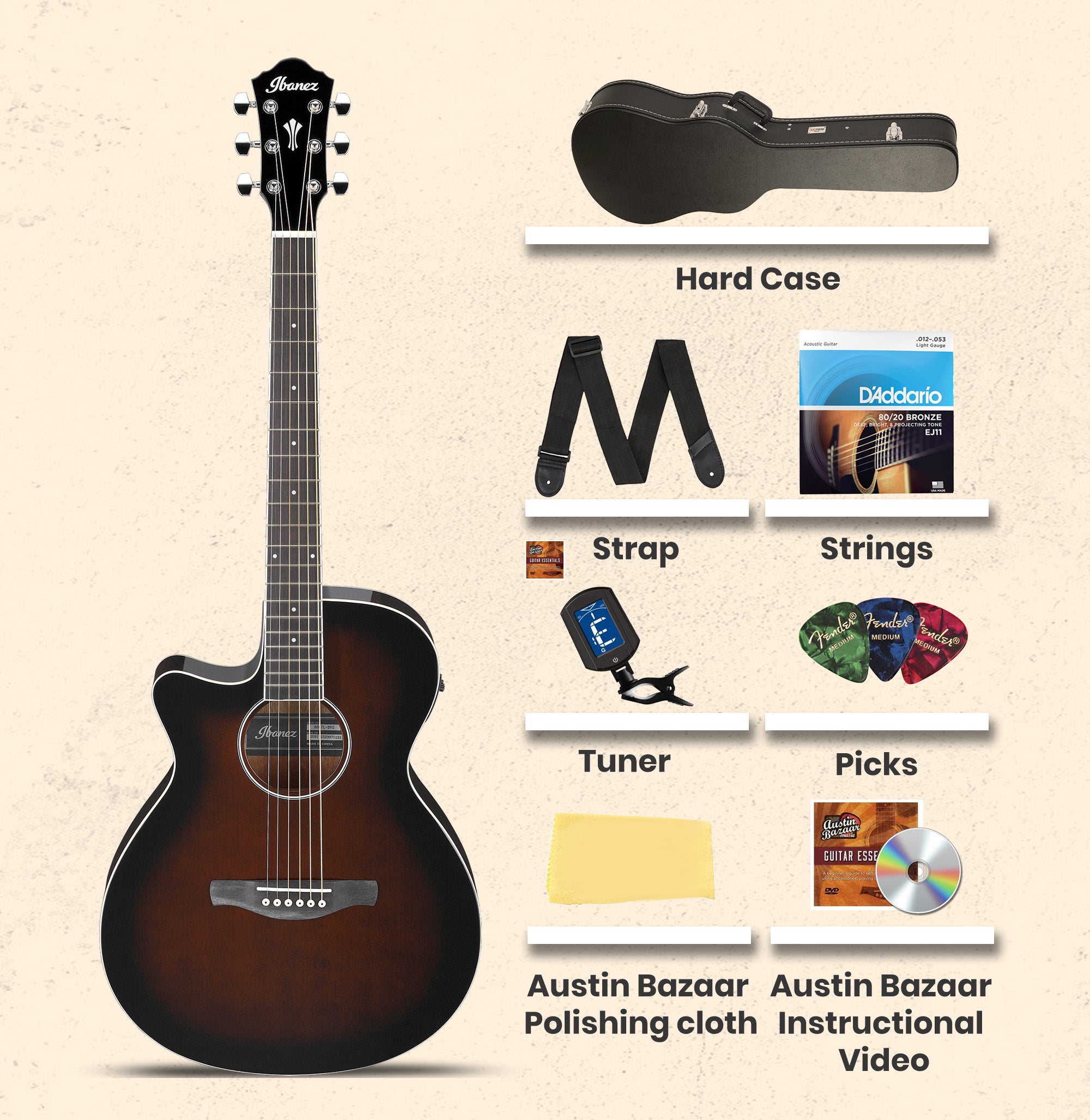 Ibanez AEG7L Acoustic-Electric Guitar Left-Handed - Dark Violin Sunburst w/ Case