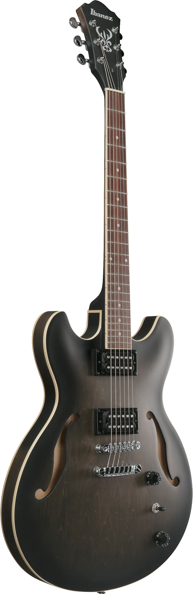 Ibanez AS53 AS Artcore Hollow Body Electric Guitar - Transparent Black Flat w/ Amplifier