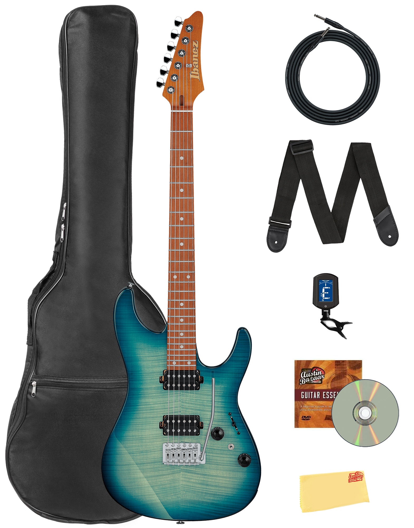 Ibanez AZ24S1F AZ Standard Electric Guitar - Transparent Turquoise Burst w/ Gig Bag