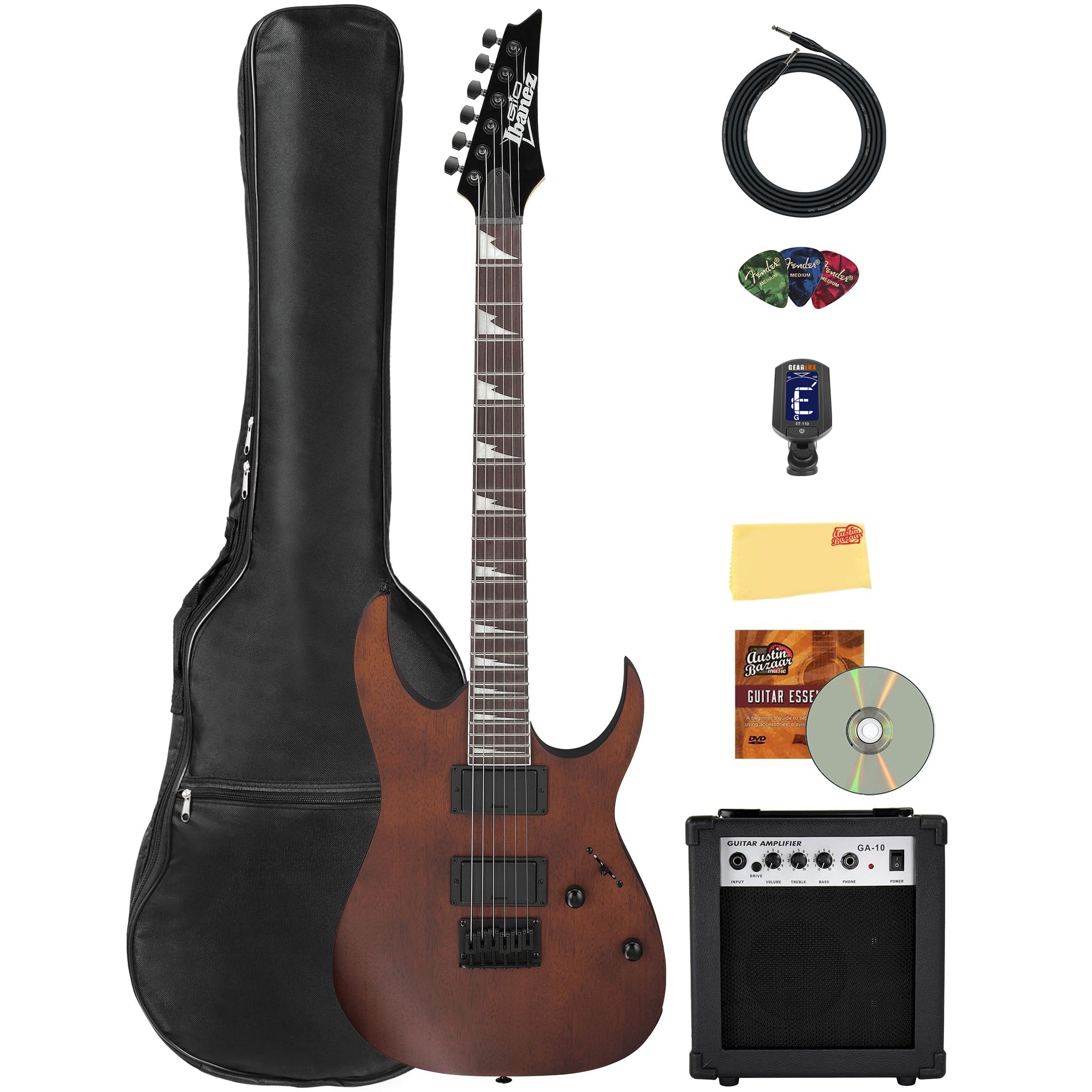 Ibanez GRG121DX RG Gio Electric Guitar - Walnut Flat w/ Amplifier