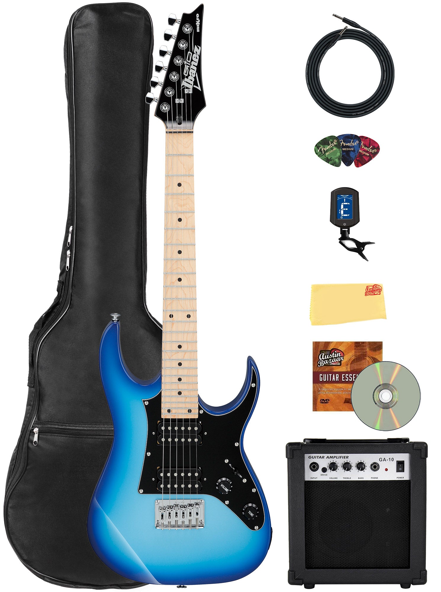 Ibanez GRGM21M RG Gio miKro Short-Scale Electric Guitar - Blue Burst w/ Amplifier
