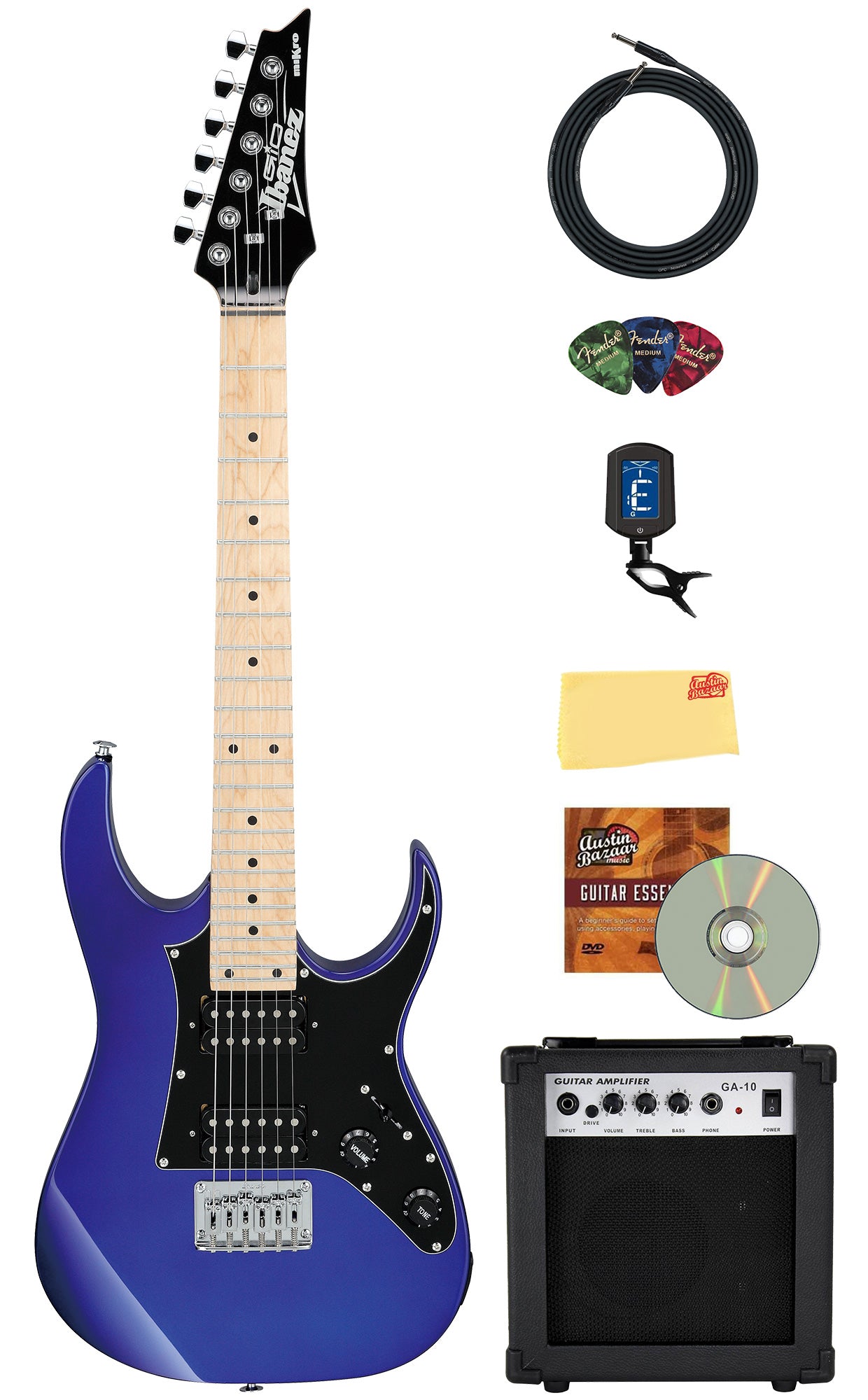 Ibanez GRGM21M miKro Short Scale Electric Guitar - Jewel Blue w/ Amplifier