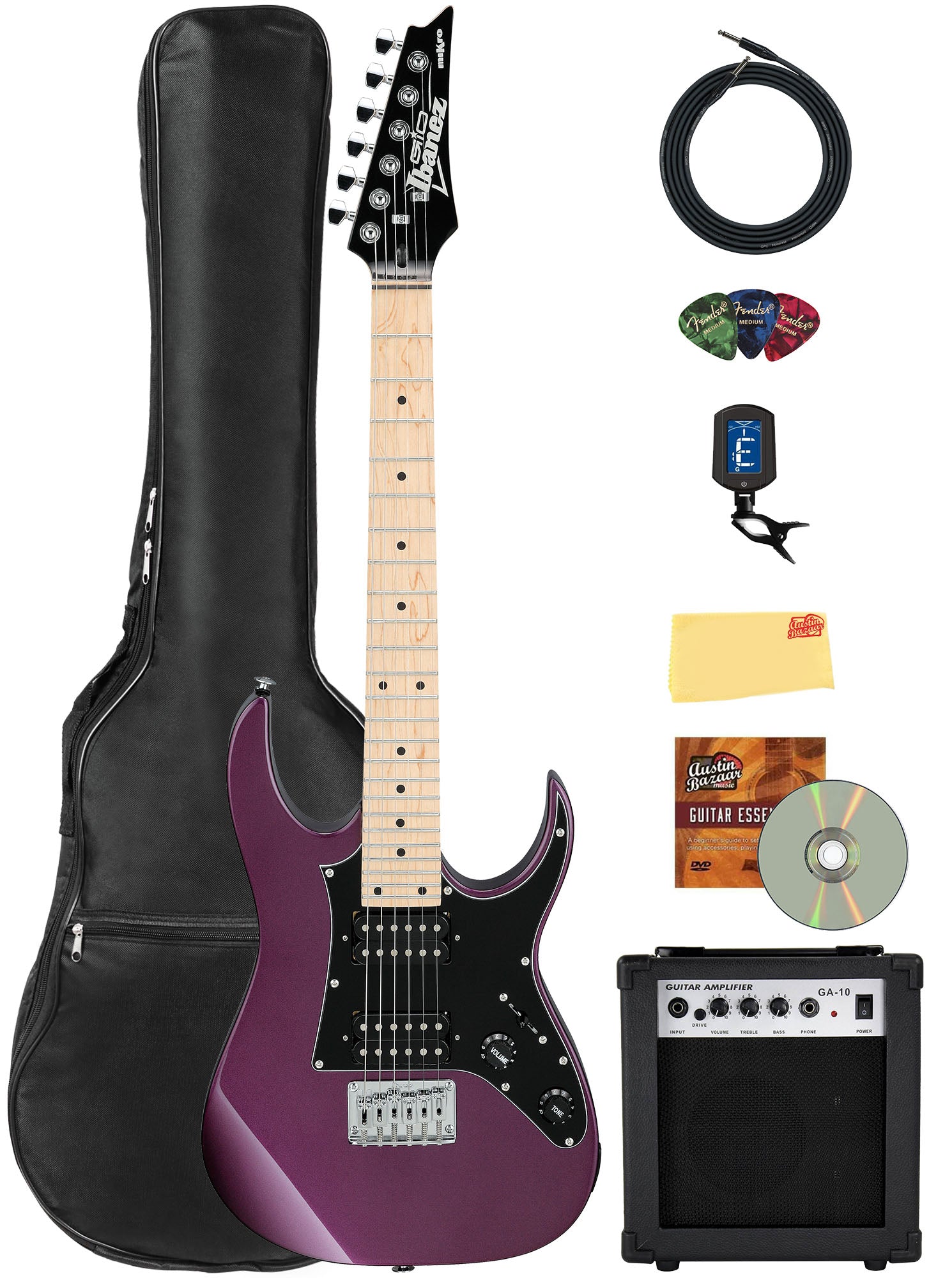 Ibanez GRGM21M RG Gio miKro Short-Scale Electric Guitar - Metallic Purple w/ Amplifier