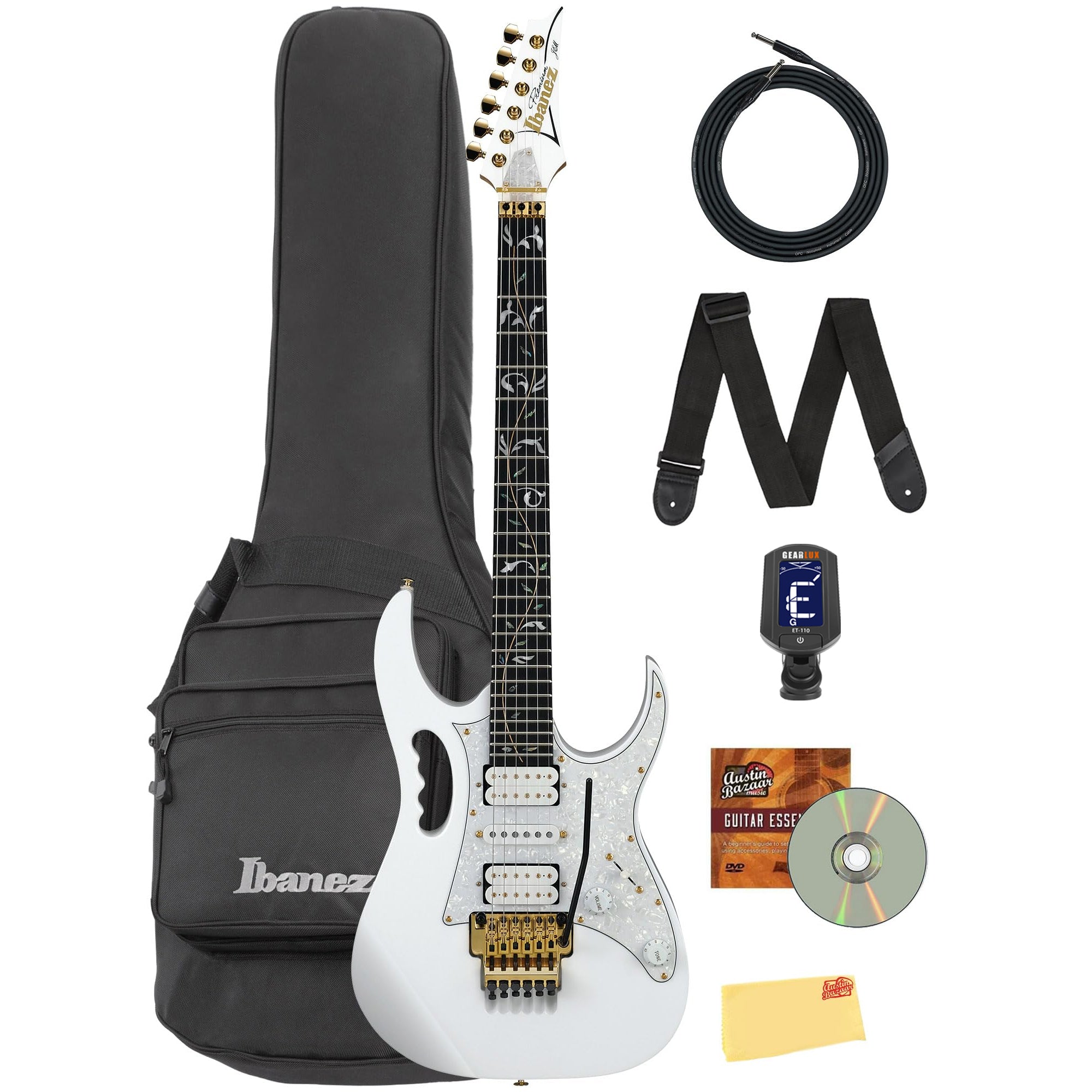 Ibanez JEM7VP JEM Steve Vai Signature Premium Electric Guitar - White w/ Gig Bag
