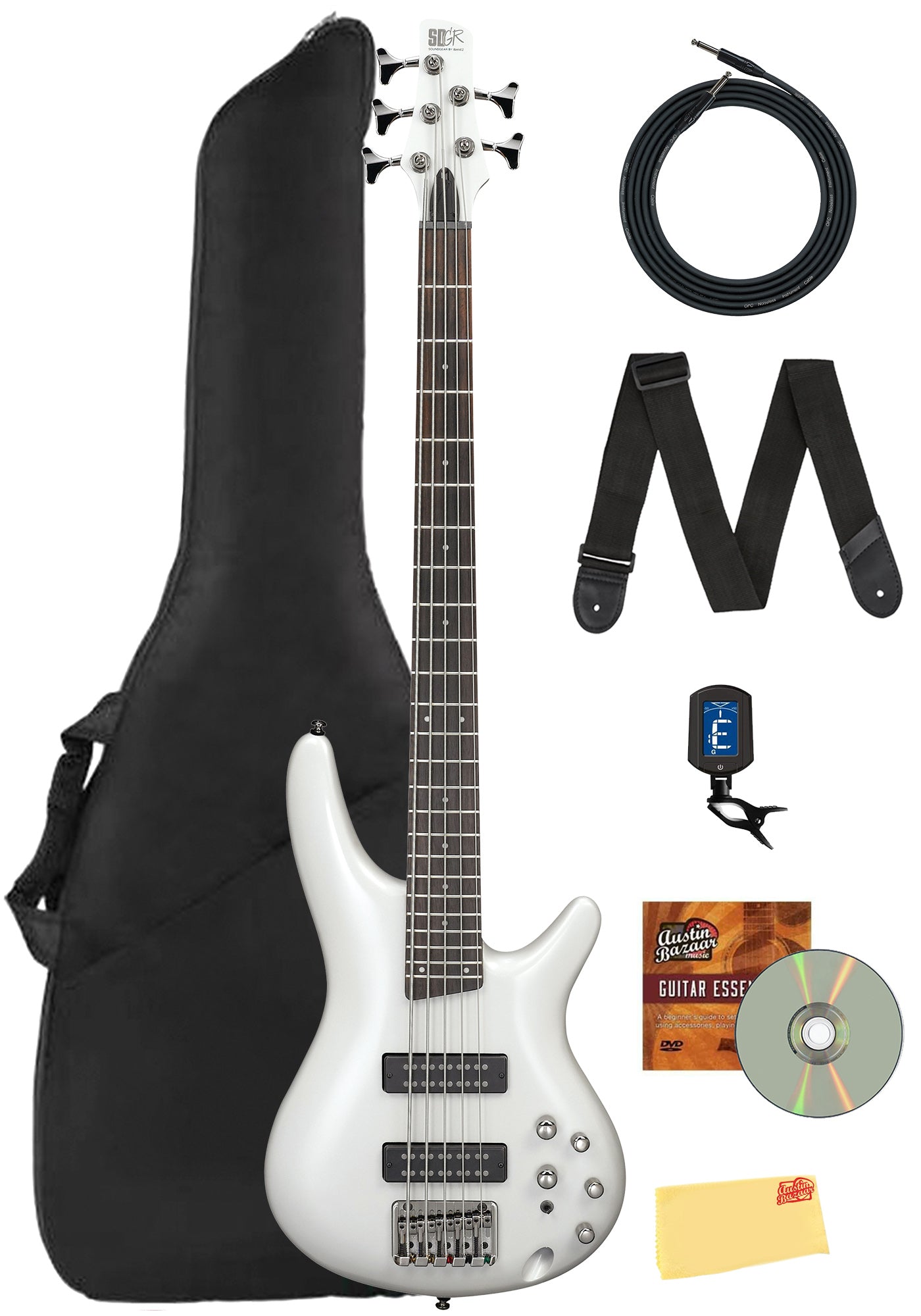 Ibanez SR305E SR Standard 5-String Bass Guitar - Pearl White w/ Gig Bag