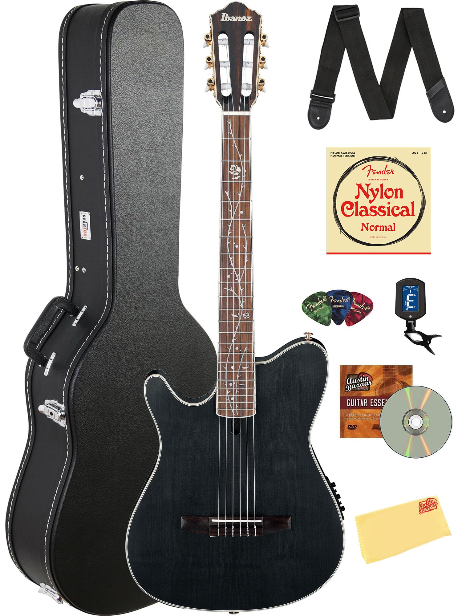 Ibanez TOD10NL Tim Henson Nylon Acoustic-Electric Guitar, Left Handed - Transparent Black Flat w/ Case
