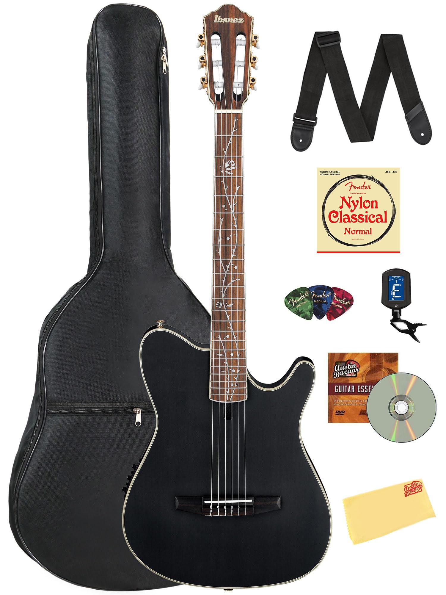 Ibanez TOD10N Tim Henson Nylon Acoustic-Electric Guitar - Transparent Black Flat w/ Gig Bag