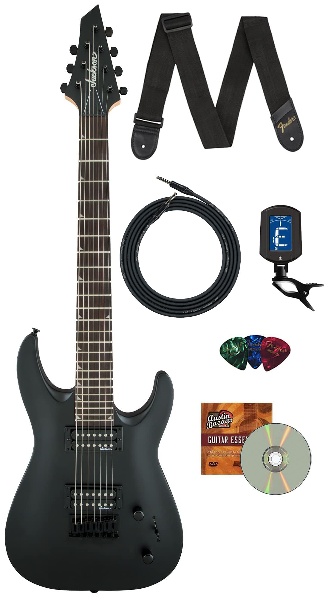 Jackson JS Series Dinky Arch Top JS22-7 DKA HT Electric Guitar - Satin Black w/ Instrument Cable