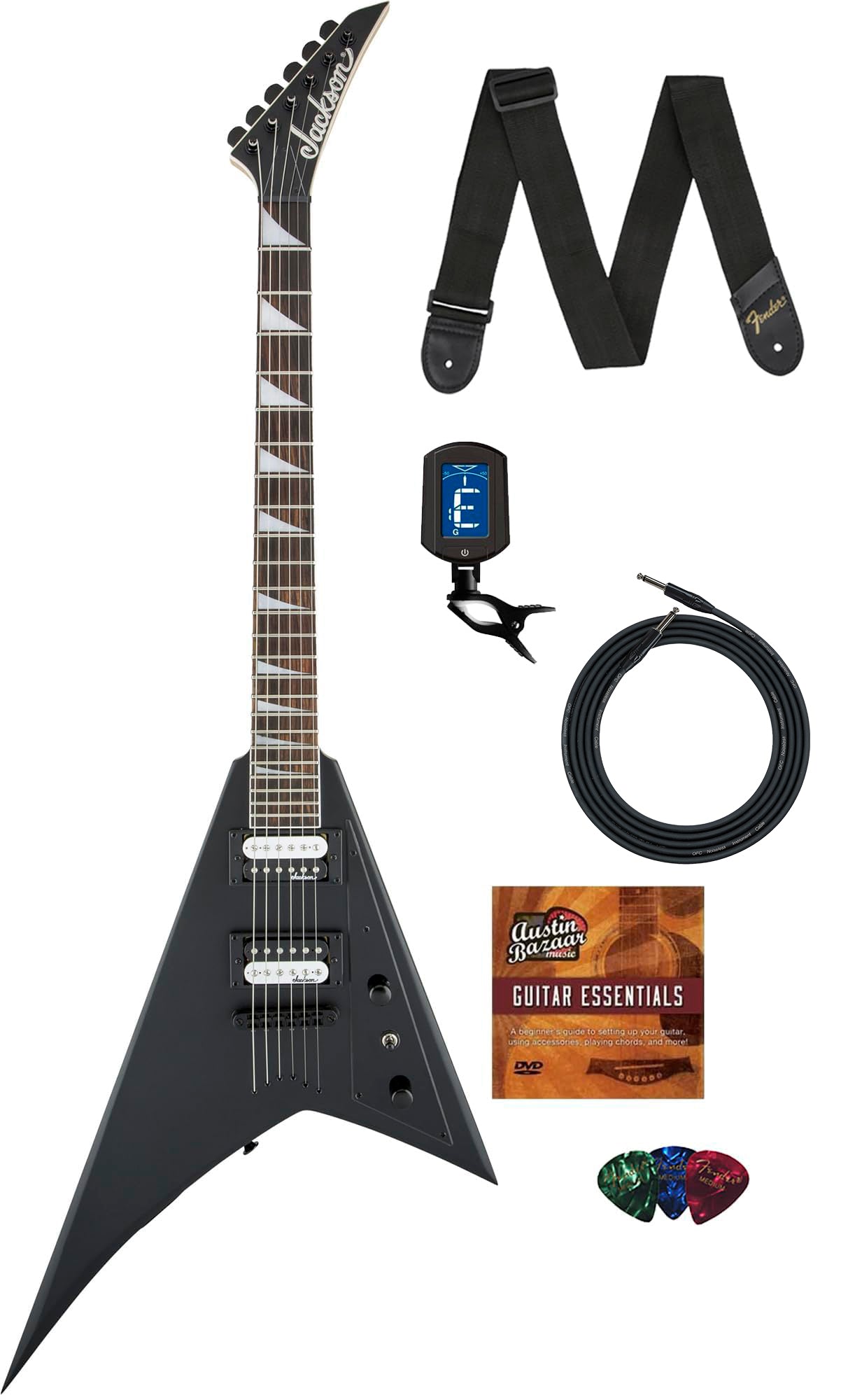 Jackson Rhoads JS32T Electric Guitar - Satin Black w/ Instrument Cable