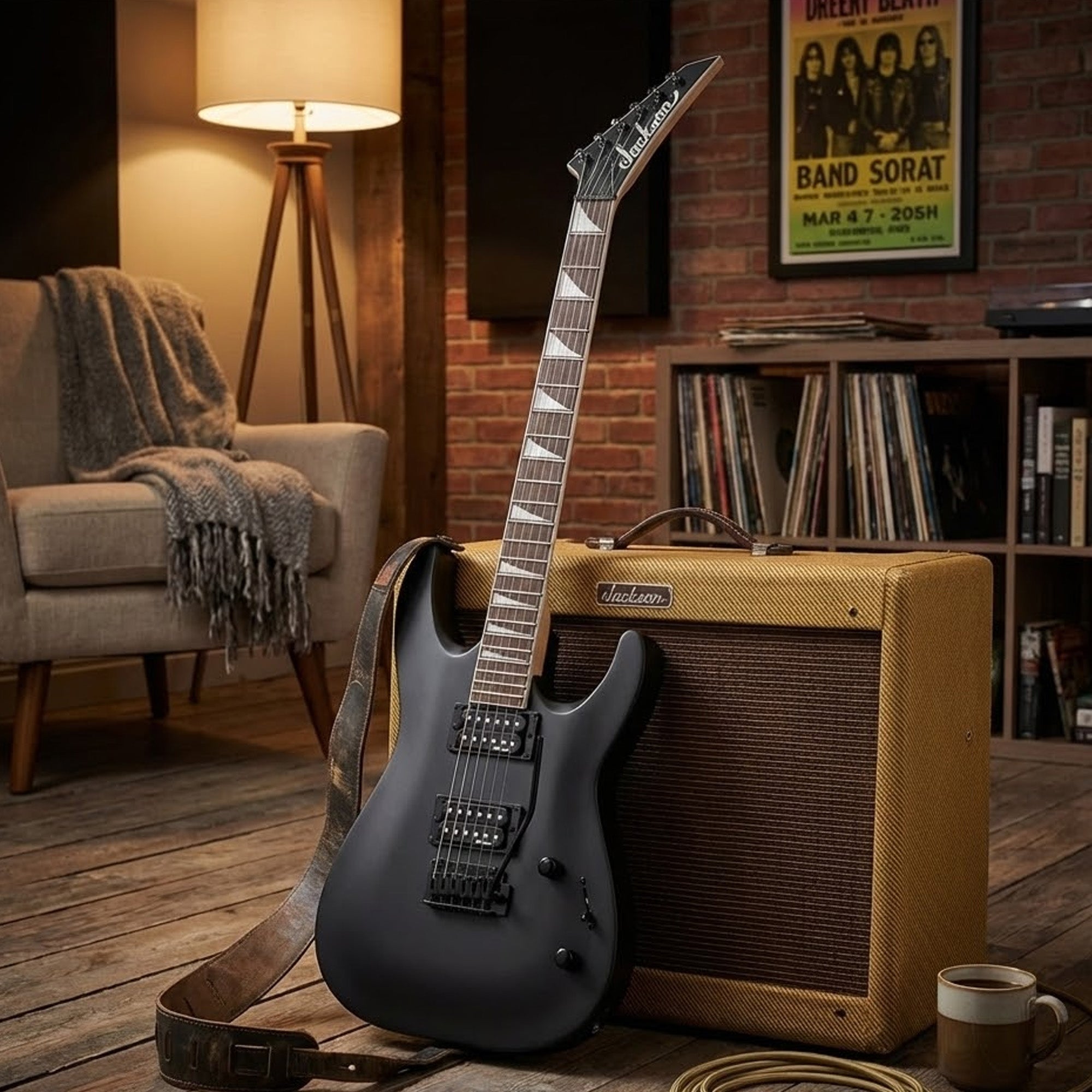 Jackson Dinky Arch Top JS22 DKA Electric Guitar - Satin Black w/ Instrument Cable
