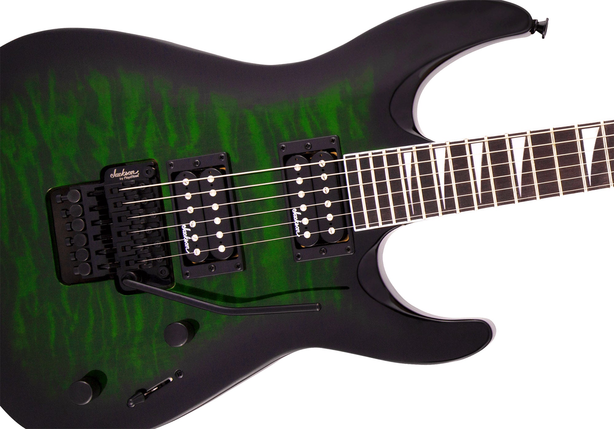Jackson JS Series Dinky Arch Top JS32Q DKA Electric Guitar - Transparent Green Burst w/ Instrument Cable