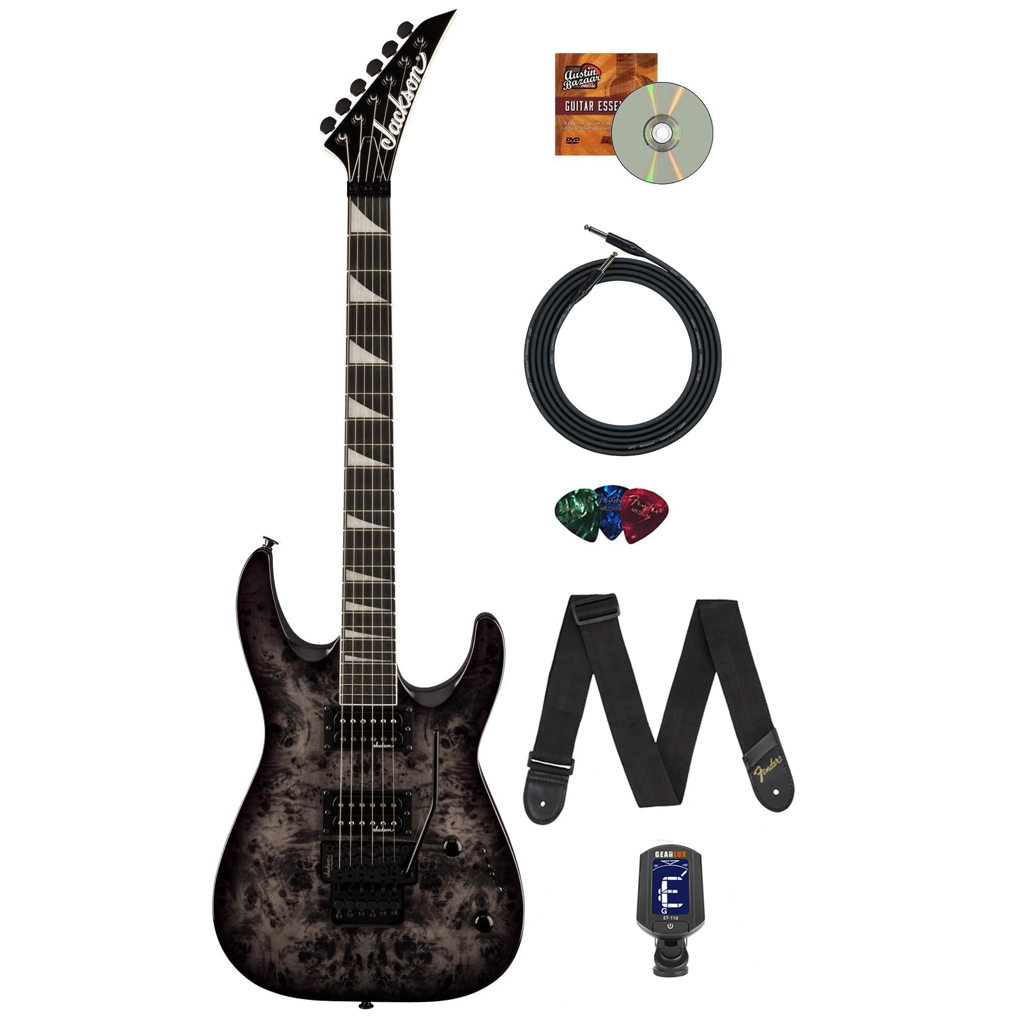 Jackson Dinky JS32 DKAP Electric Guitar - Transparent Black w/ Instrument Cable