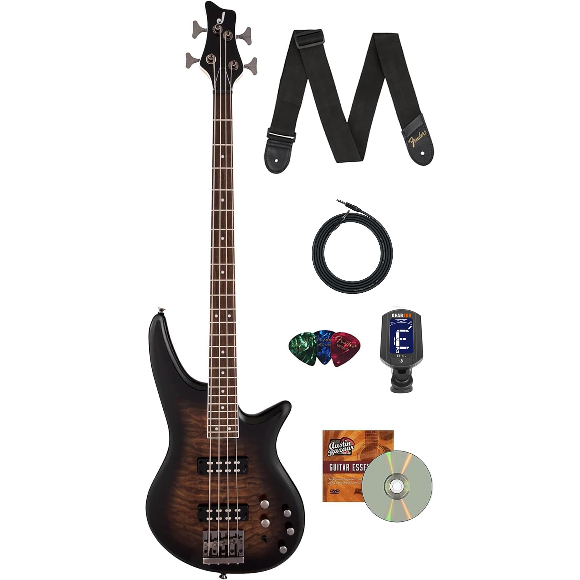Jackson JS Series Spectra Bass JS3Q Bass Guitar - Dark Sunburst w/ Instrument Cable