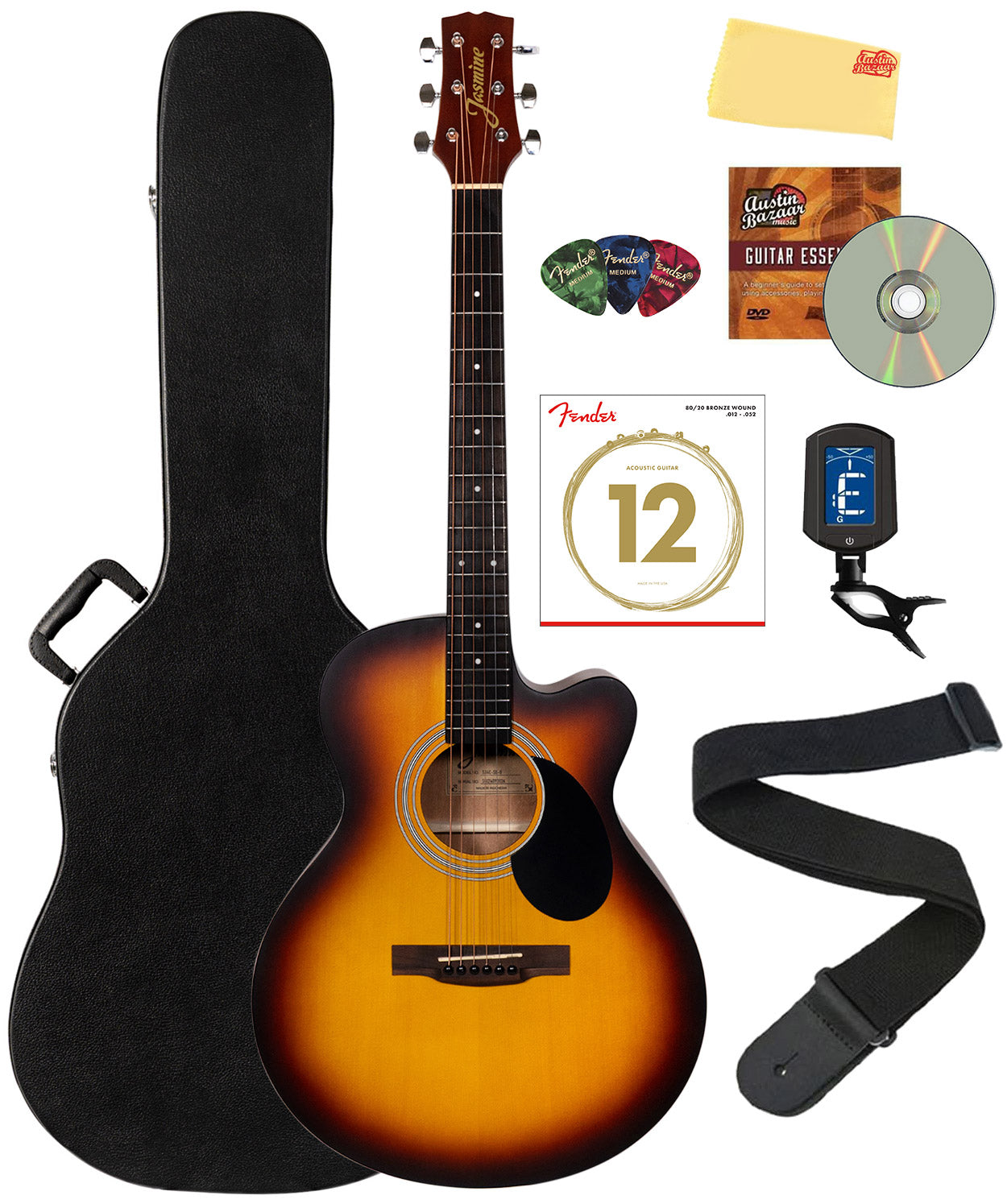 Jasmine S34C NEX Orchestra-Style Cutaway Acoustic Guitar - Sunburst w/ Hard Case